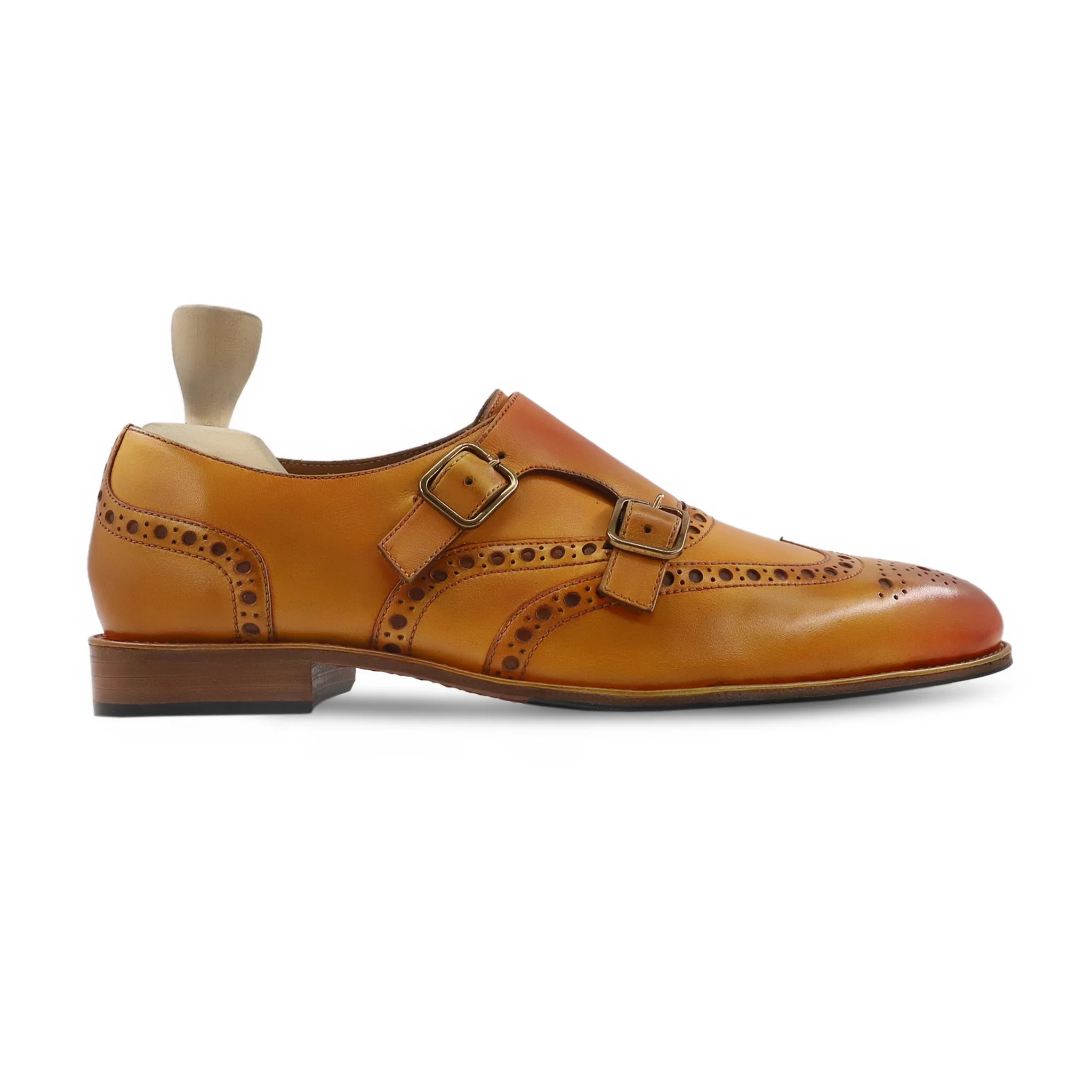 Almon - Men's Burnished Tan Calf Leather Double Monkstrap - Image 2