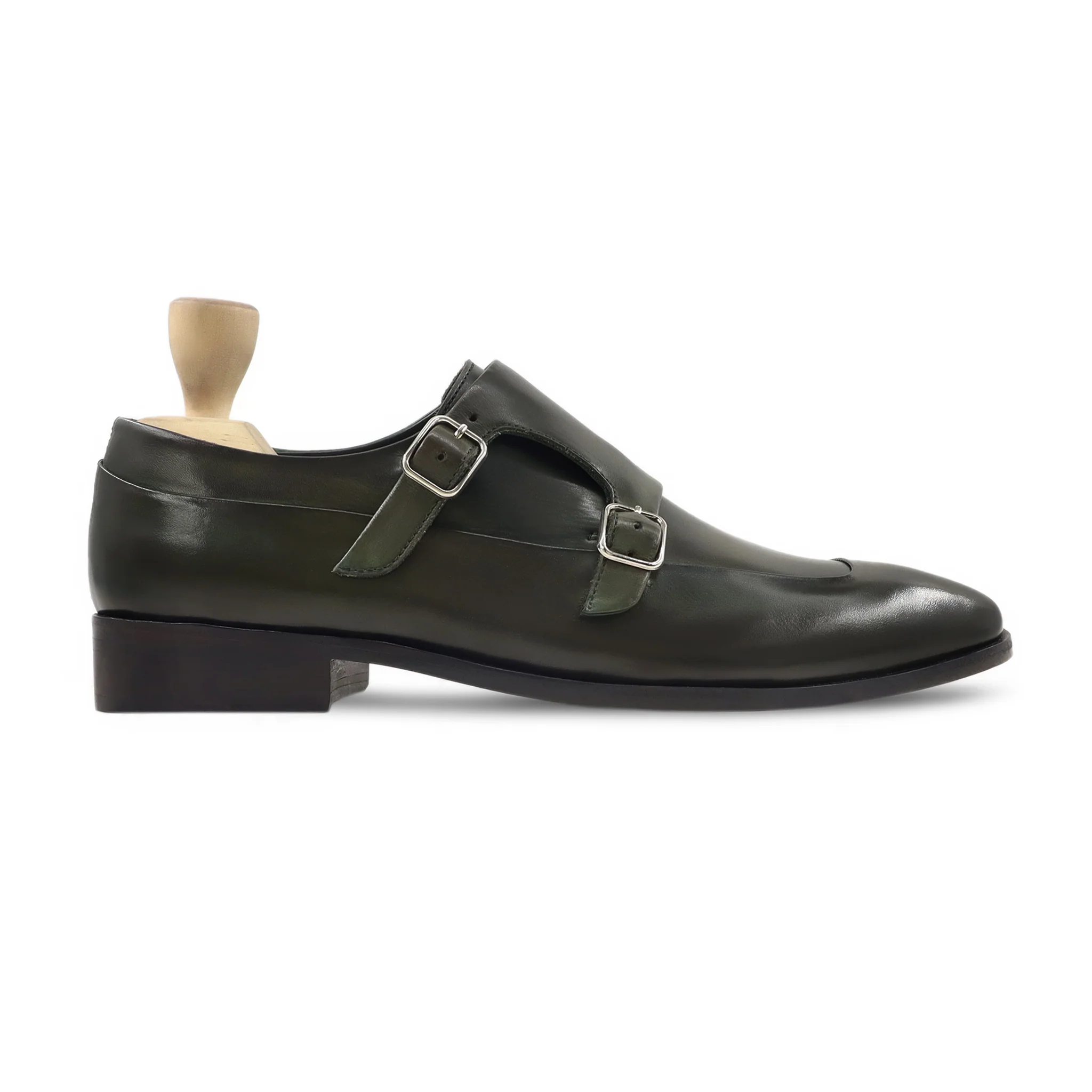 Amari - Men's Burnished Dark Green Calf Leather Double Monkstrap - Image 2