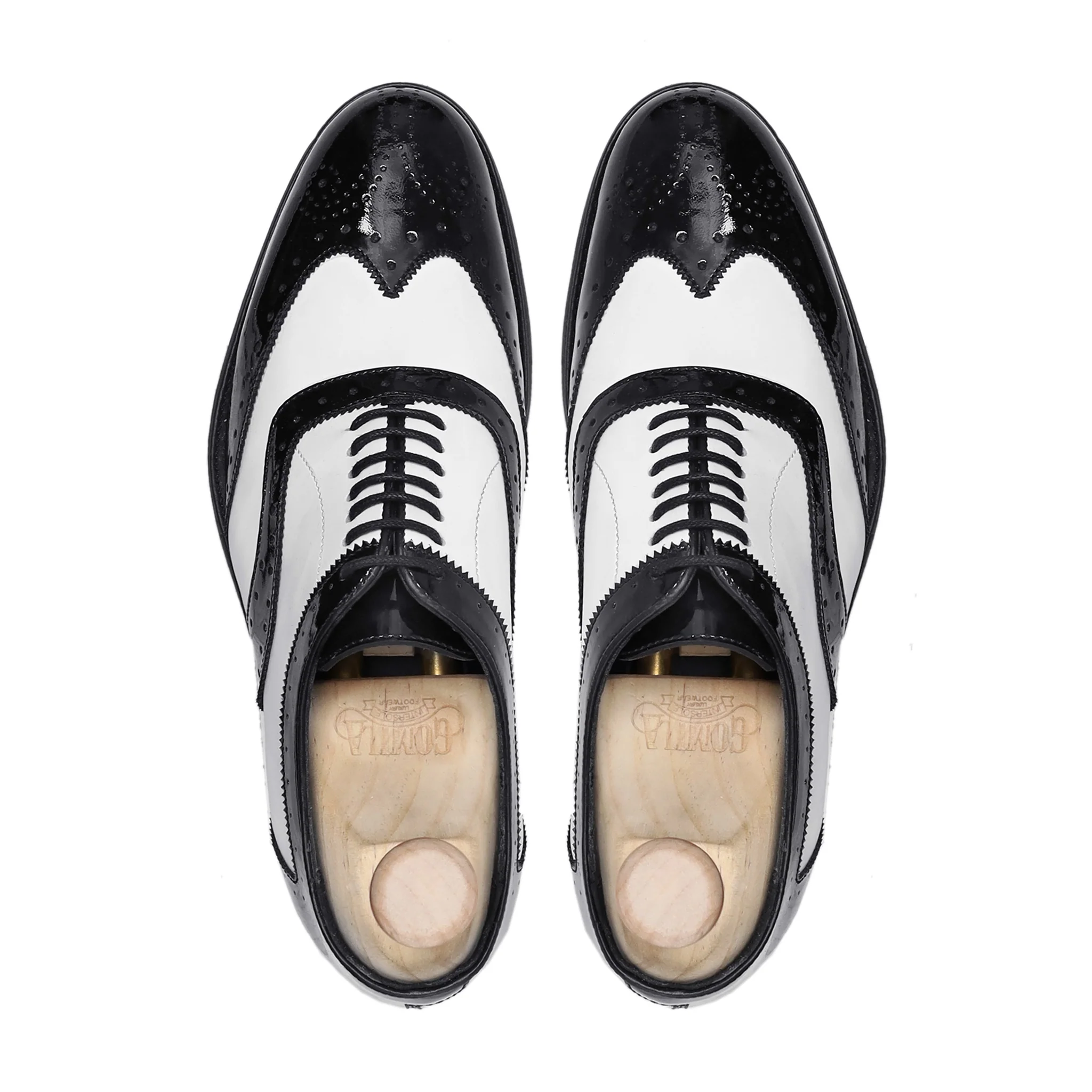 Arley - Men's Black Patent and White Box Leather High Shine Oxford Shoe - Image 3