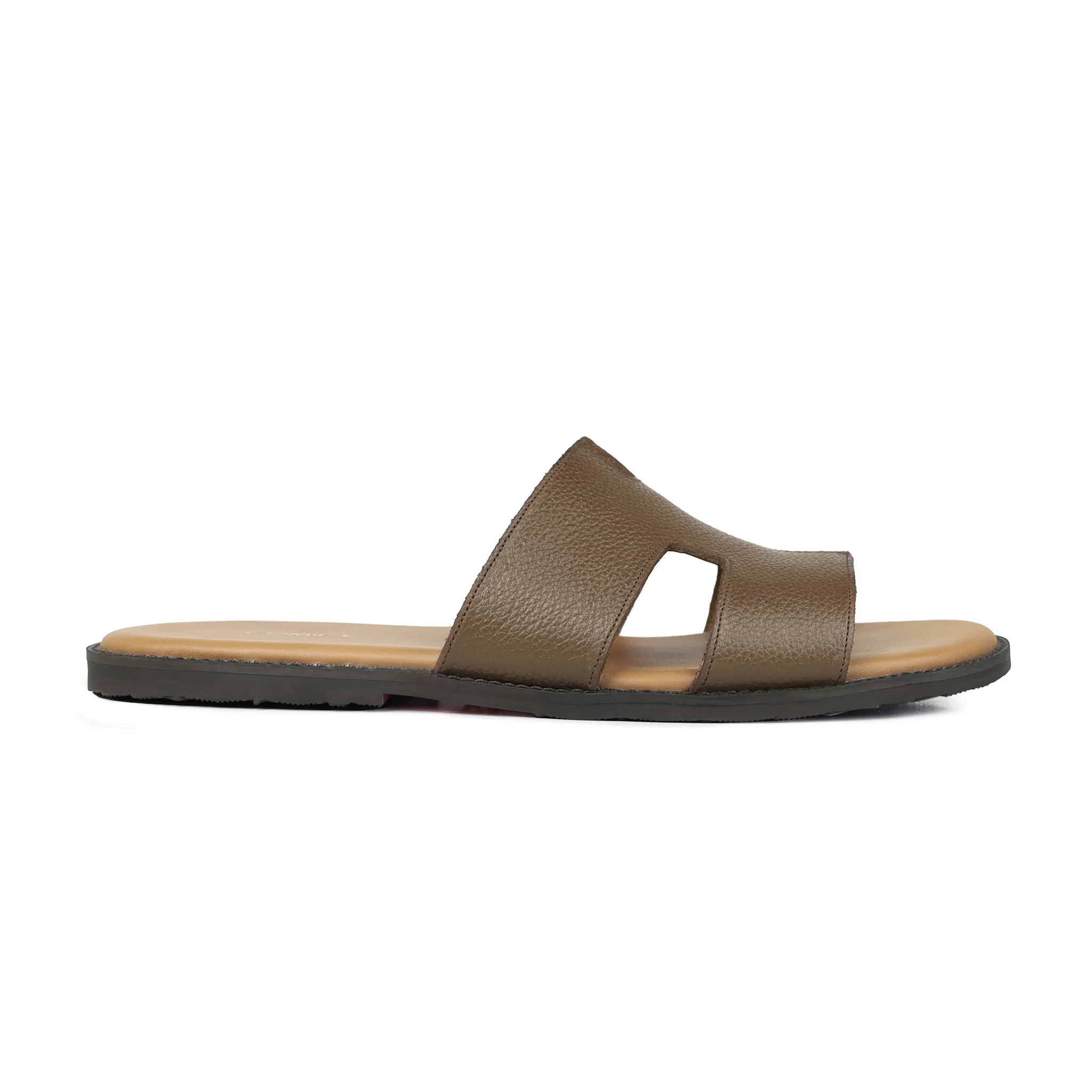Aroma - Men's Brown Pebble Grain Leather Slipper - Image 2