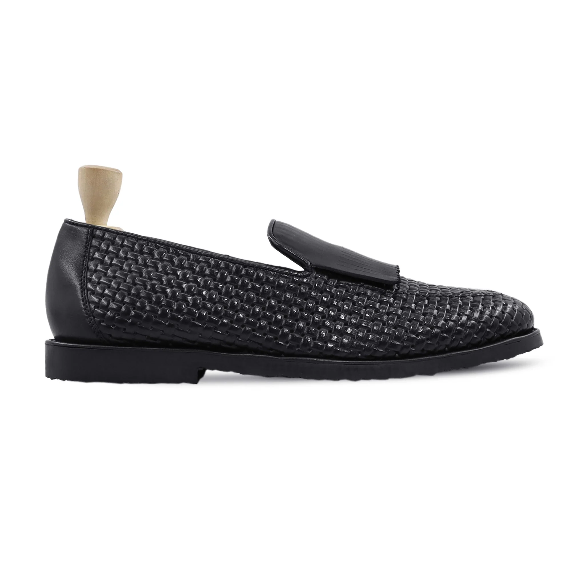 Arvid - Men's Black Calf Leather and Hand Woven Calf Leather Loafer - Image 2
