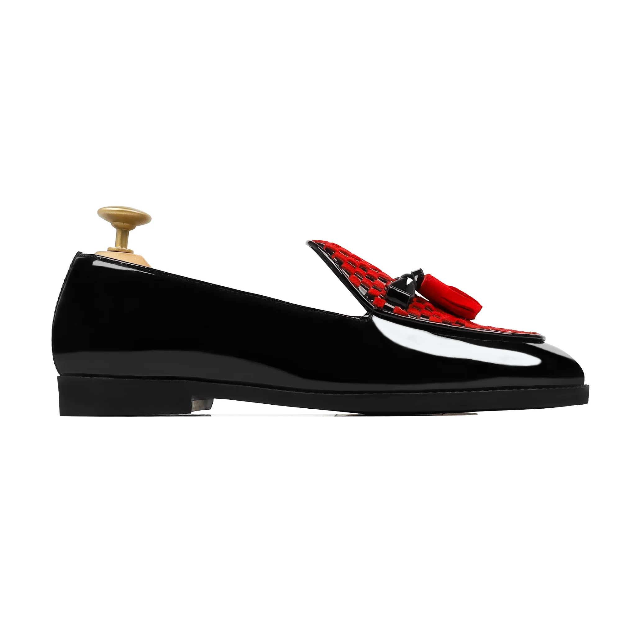 Avero - Men's Black Patent and Red Suede Hand Woven Leather Loafer - Image 2