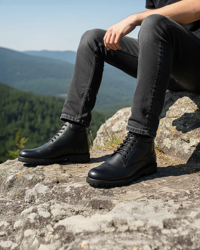 Axton - Men's Black Pebble Grain Leather Boots - Image 4