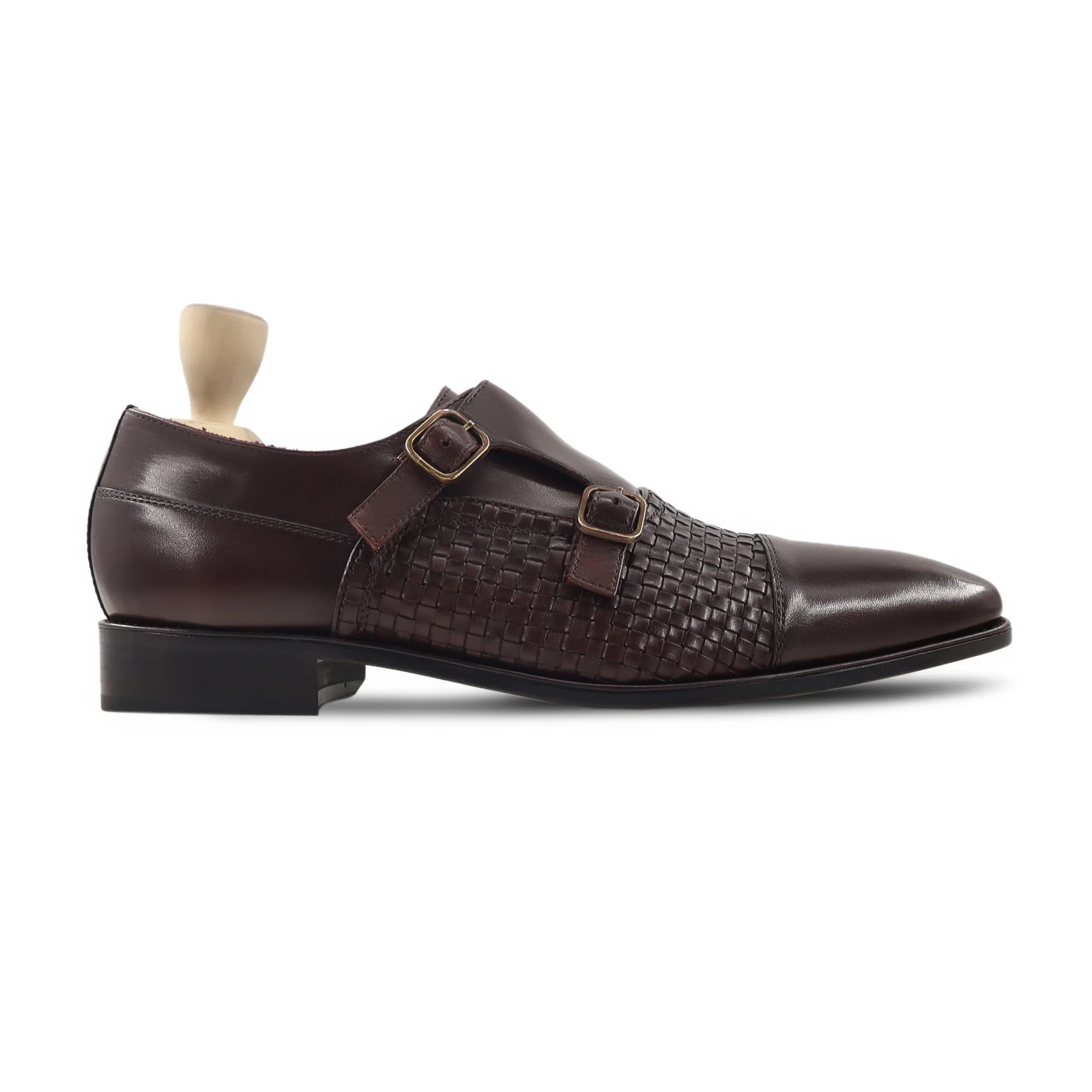 Brisa - Men's Dark Brown Hand Woven Calf Leather Double Monkstrap - Image 2