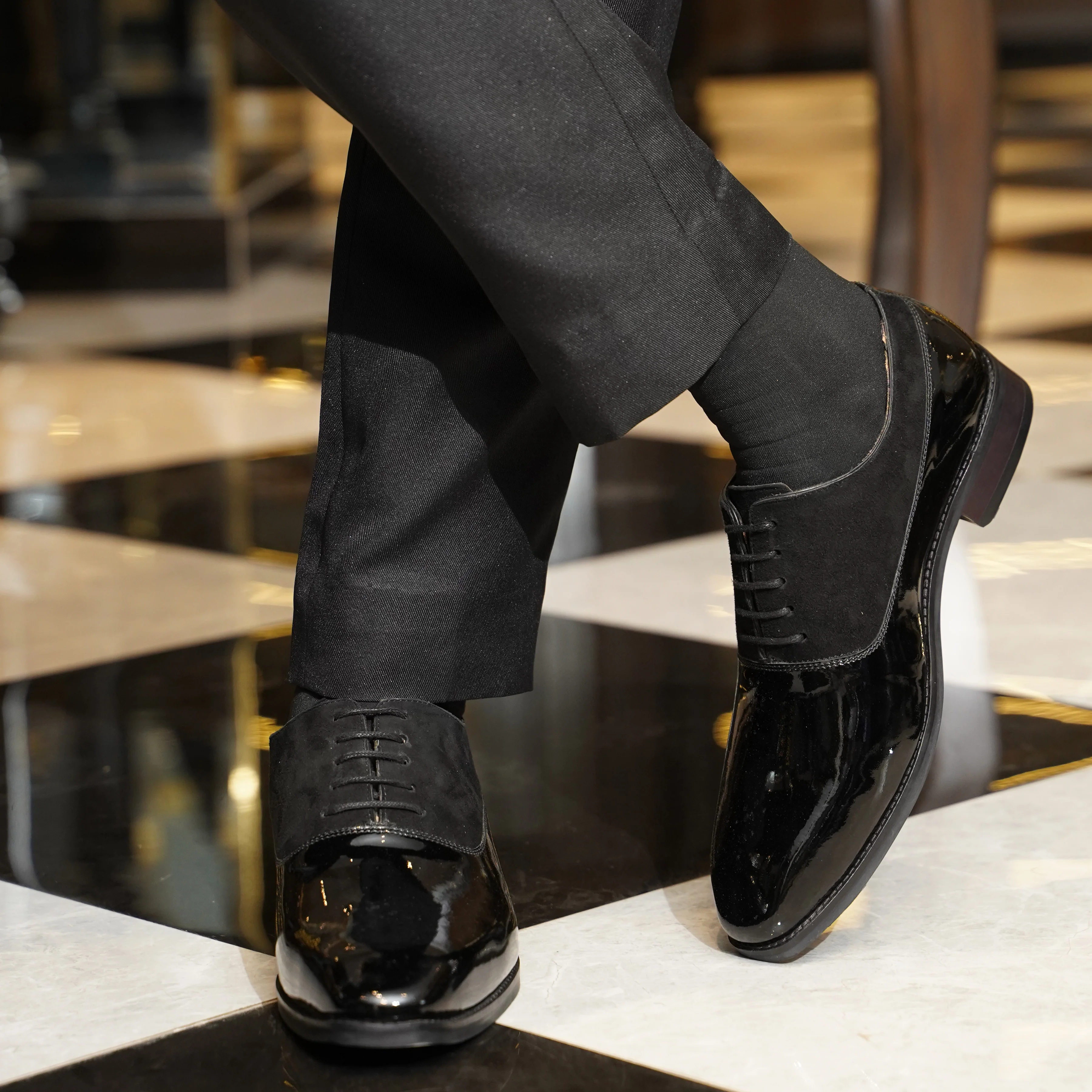 Camenca - Men's Black Patent Leather and Kid Suede Oxford Shoe - Image 7