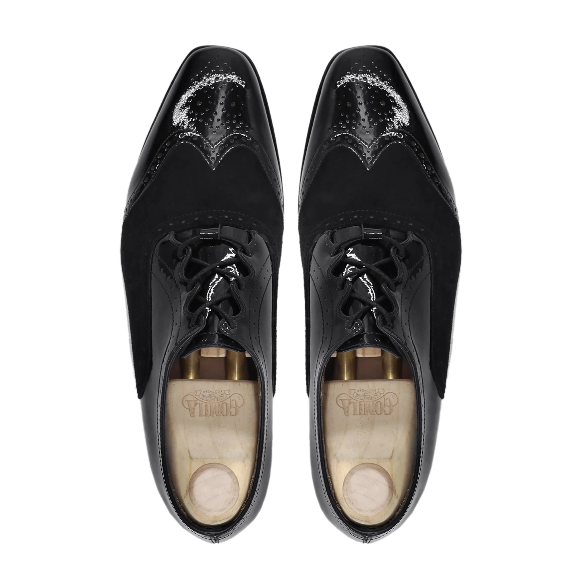 Carli - Men's Black Kid Suede and Patent Leather Oxford Shoe - Image 3