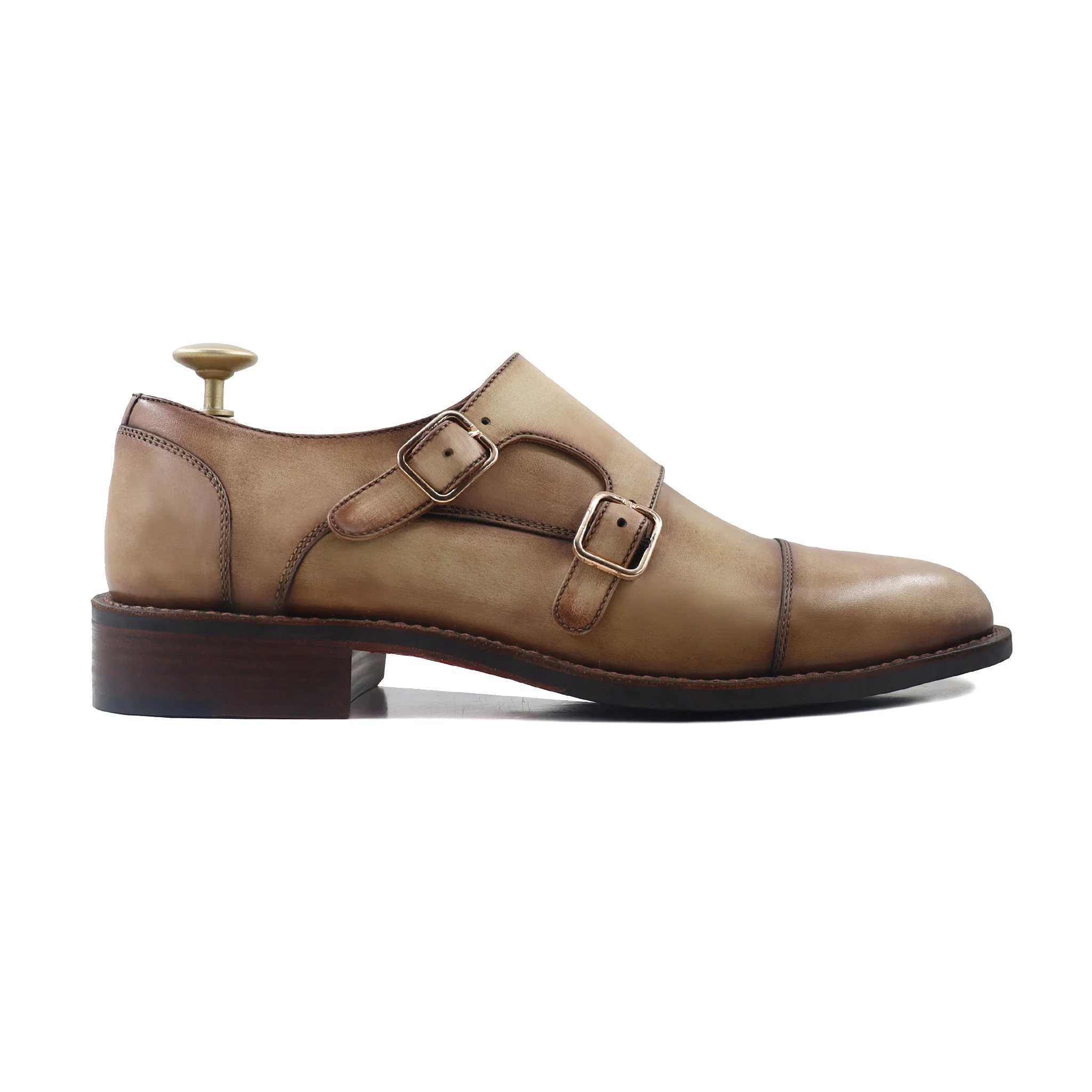 Chiam - Men's Beige Calf Leather Double Monkstrap - Goodyear Welted - Image 2
