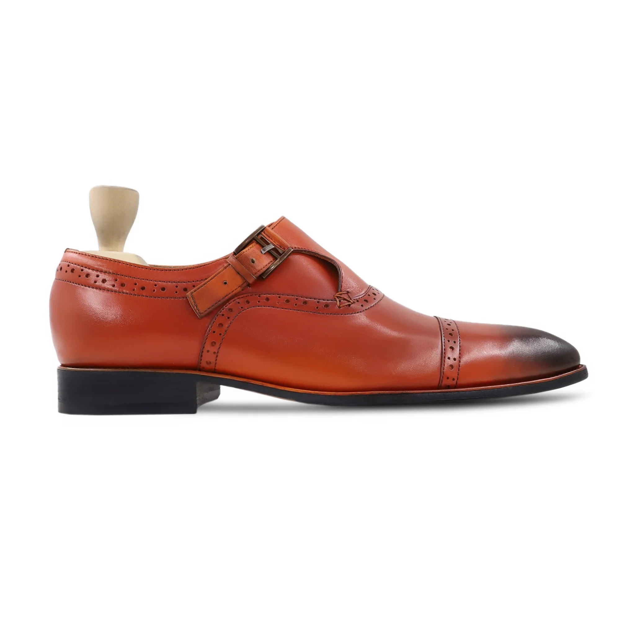 Cinda - Men's Orange Tan Calf Leather Single Monkstrap - Image 2