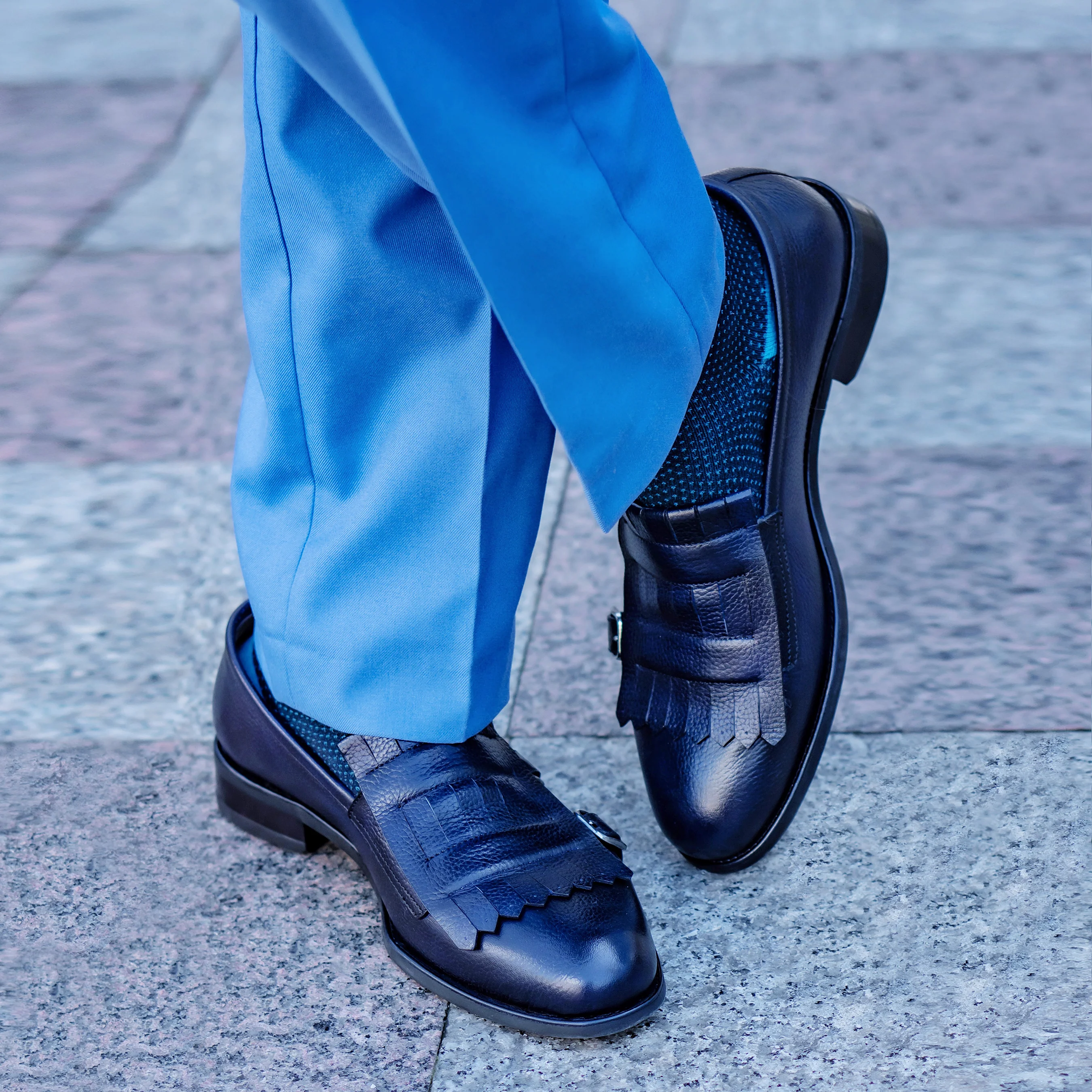 Cinde - Men's Dark Blue Mid Night Pebble Grain Loafer - Image 6