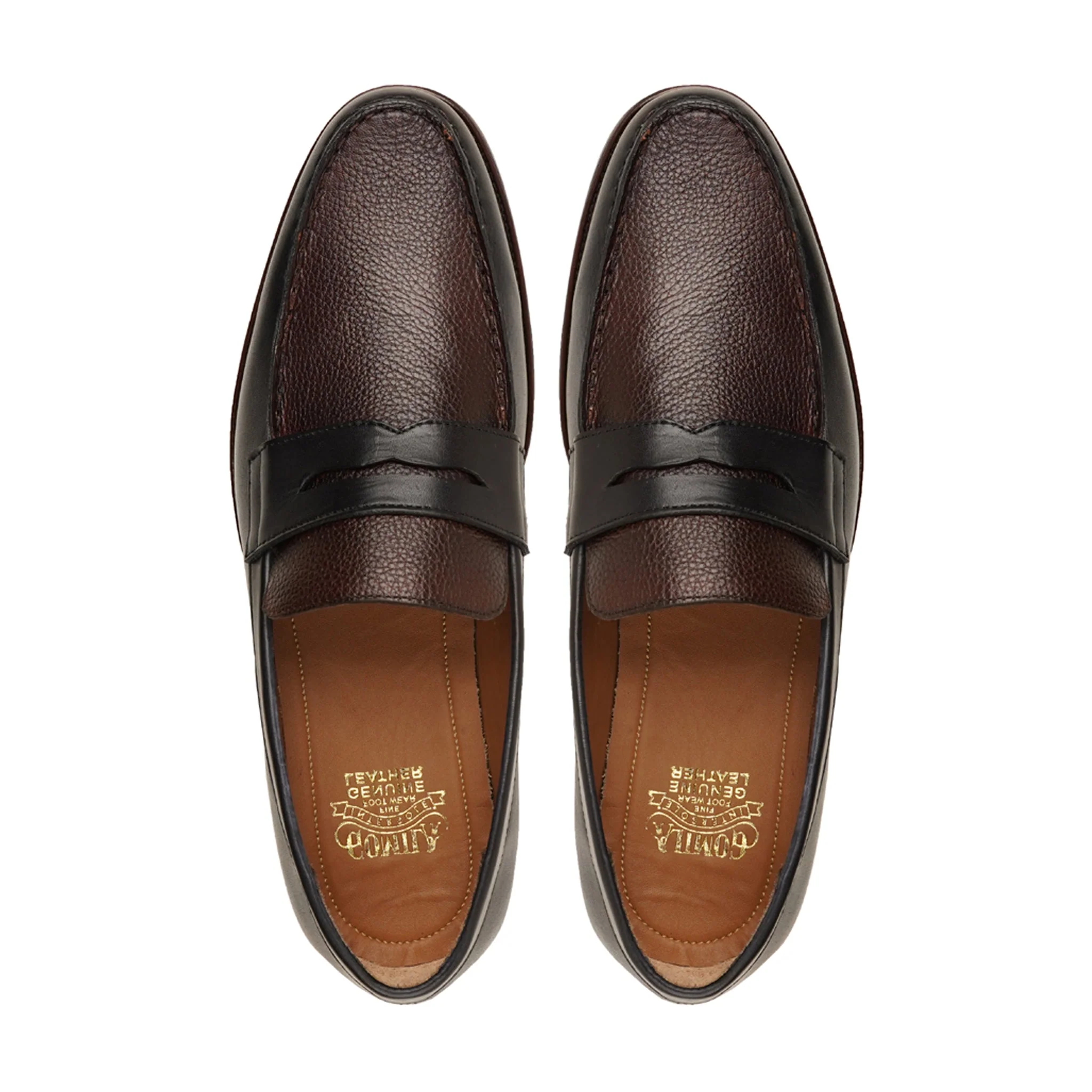 Kariya - Men's Dark Brown Calf and Pebble Grain Leather Loafer - Image 3