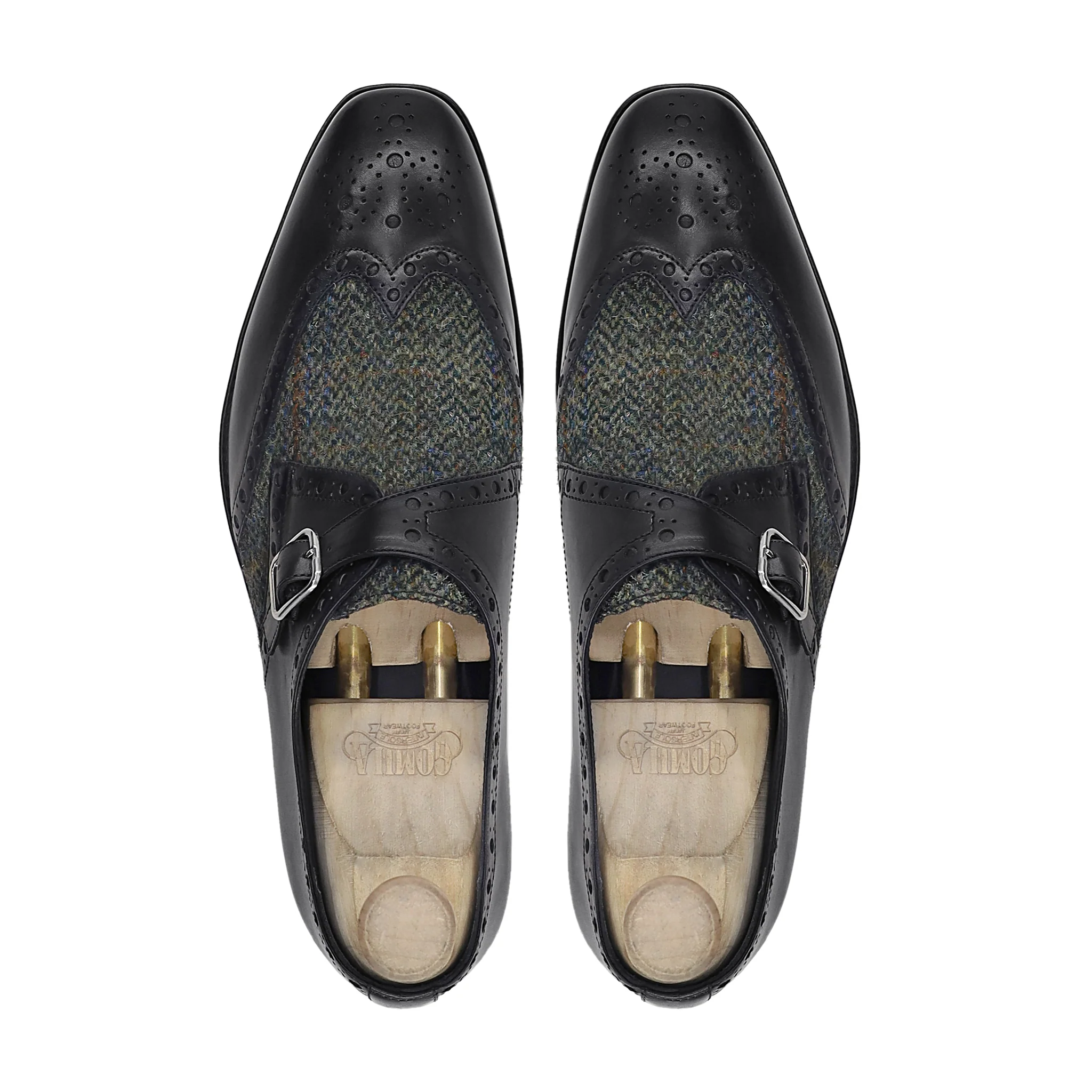Donae - Men's Black Calf Leather and Harris Tweed Single Monkstrap - Image 3