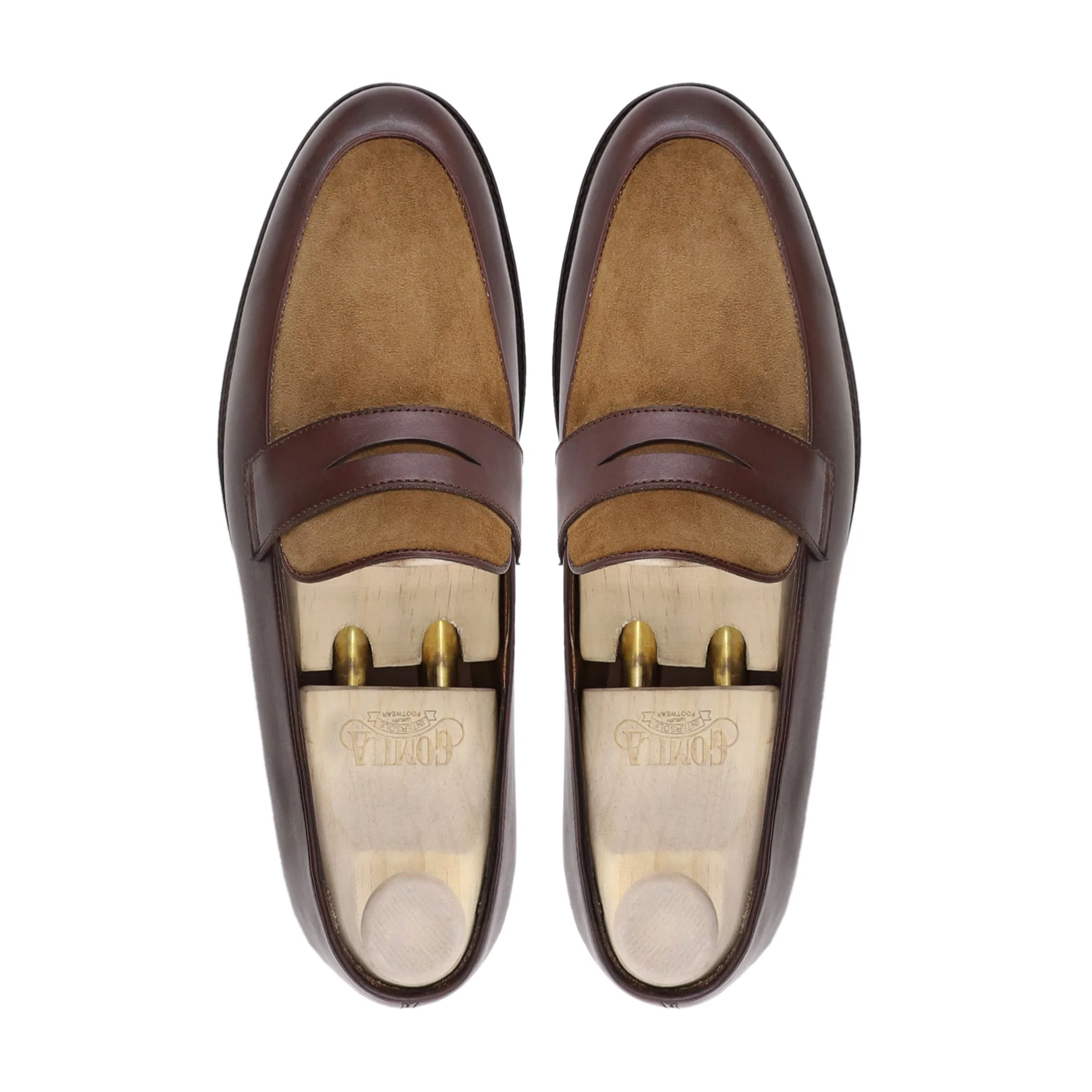 Dytox - Men's Reddish Brown Calf Leather and Camel Kid Suede Loafer - Image 3