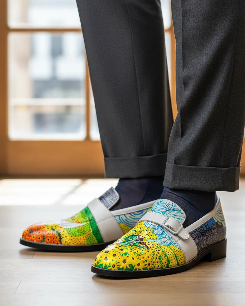 Elios - Men's White Hand Painted Strapped Loafer - Image 10