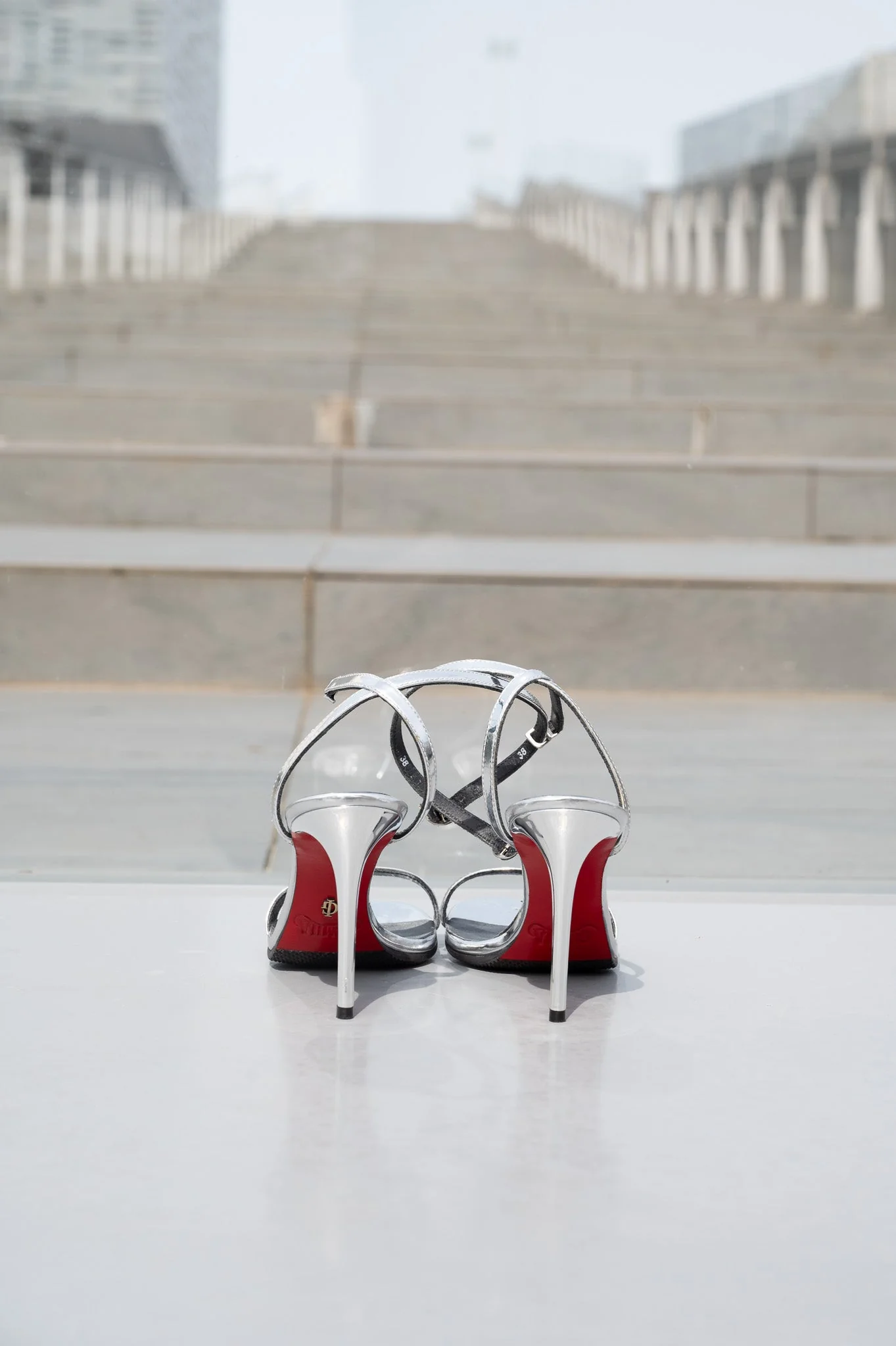 Emilia - Women's Silver Grey High Shine Strapped Heels - Image 12