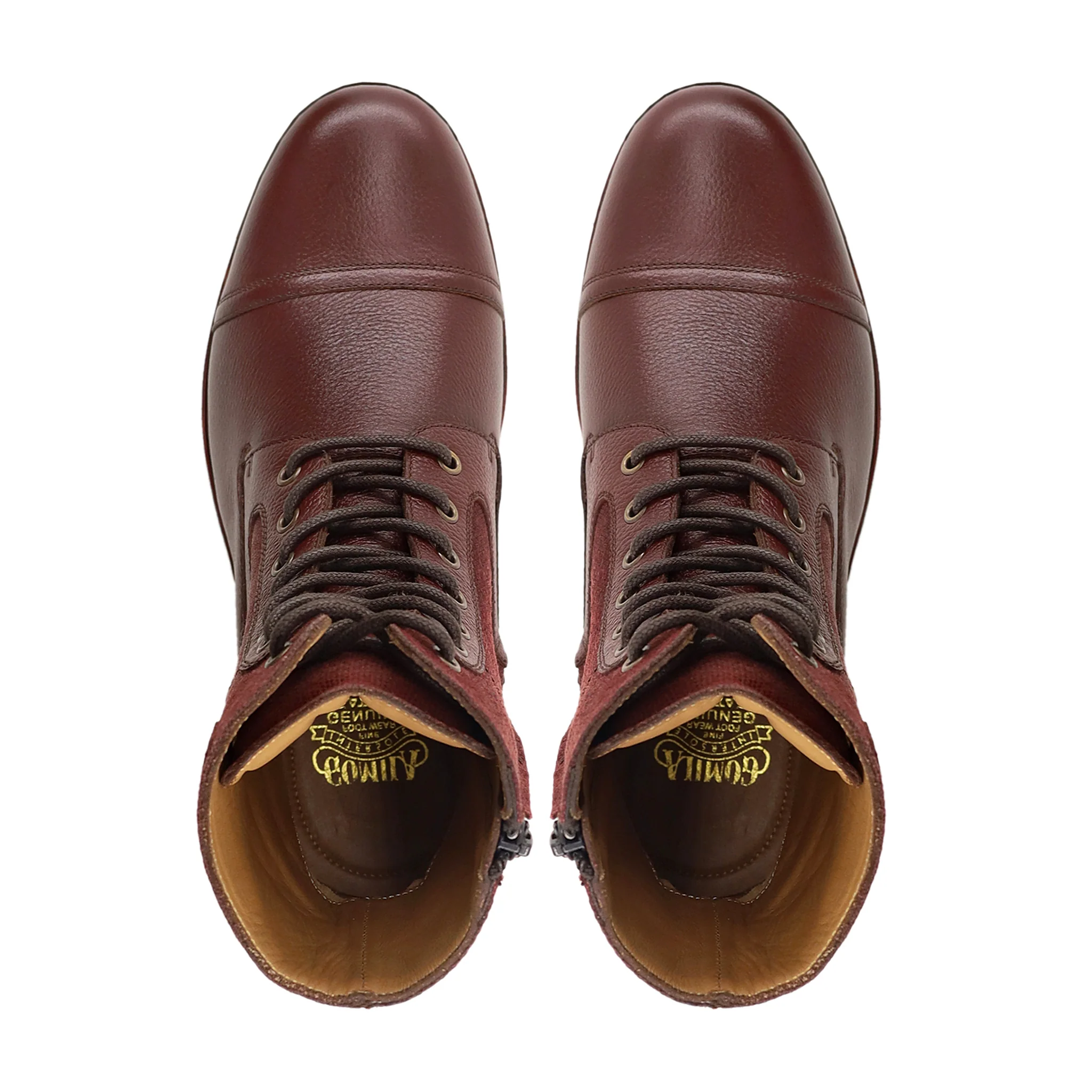 Gabriel - Men's Oxblood Pebble Grain Leather and Tweed Boot - Image 3