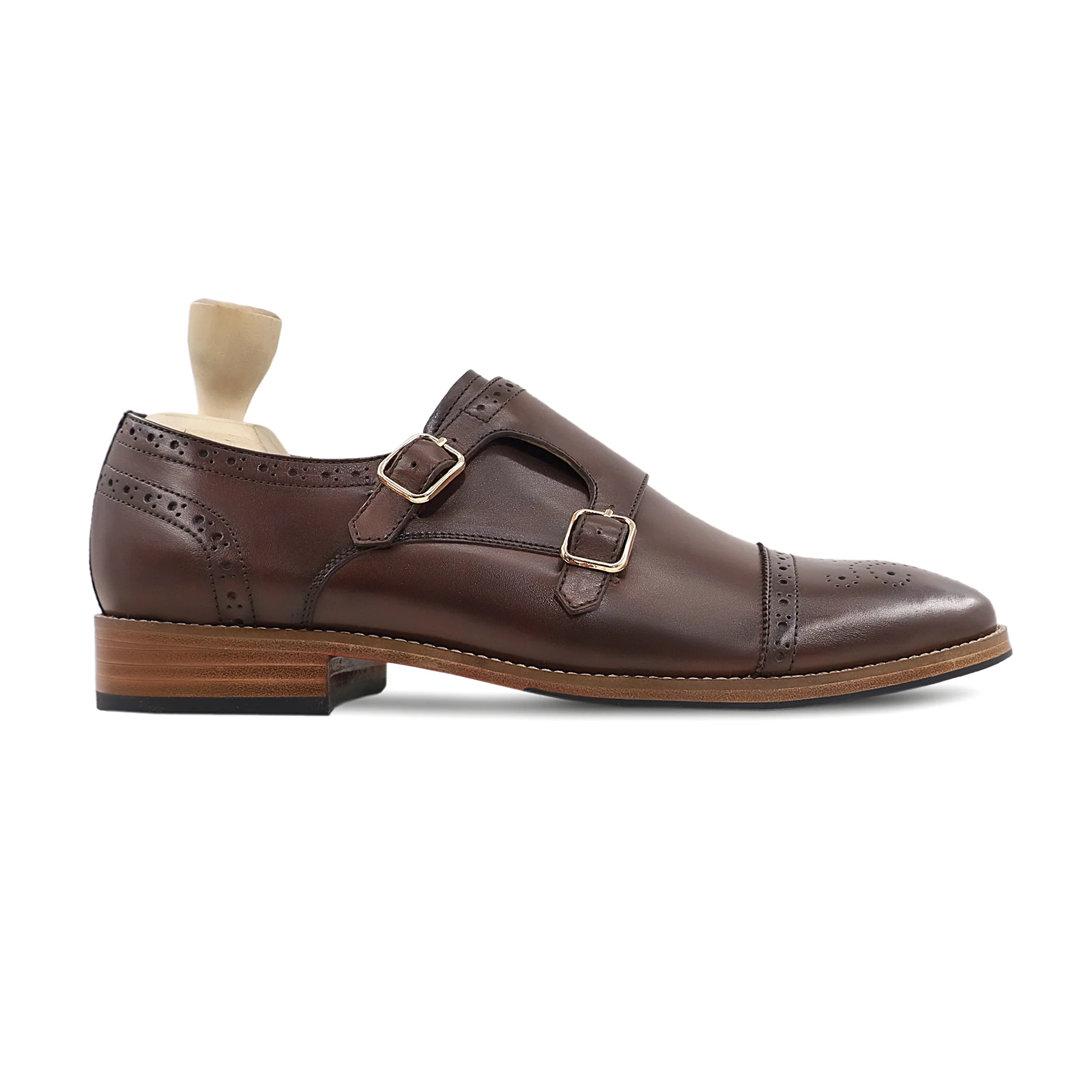 Haslit - Men's Dark Brown Calf Leather Double Monkstrap - Image 2