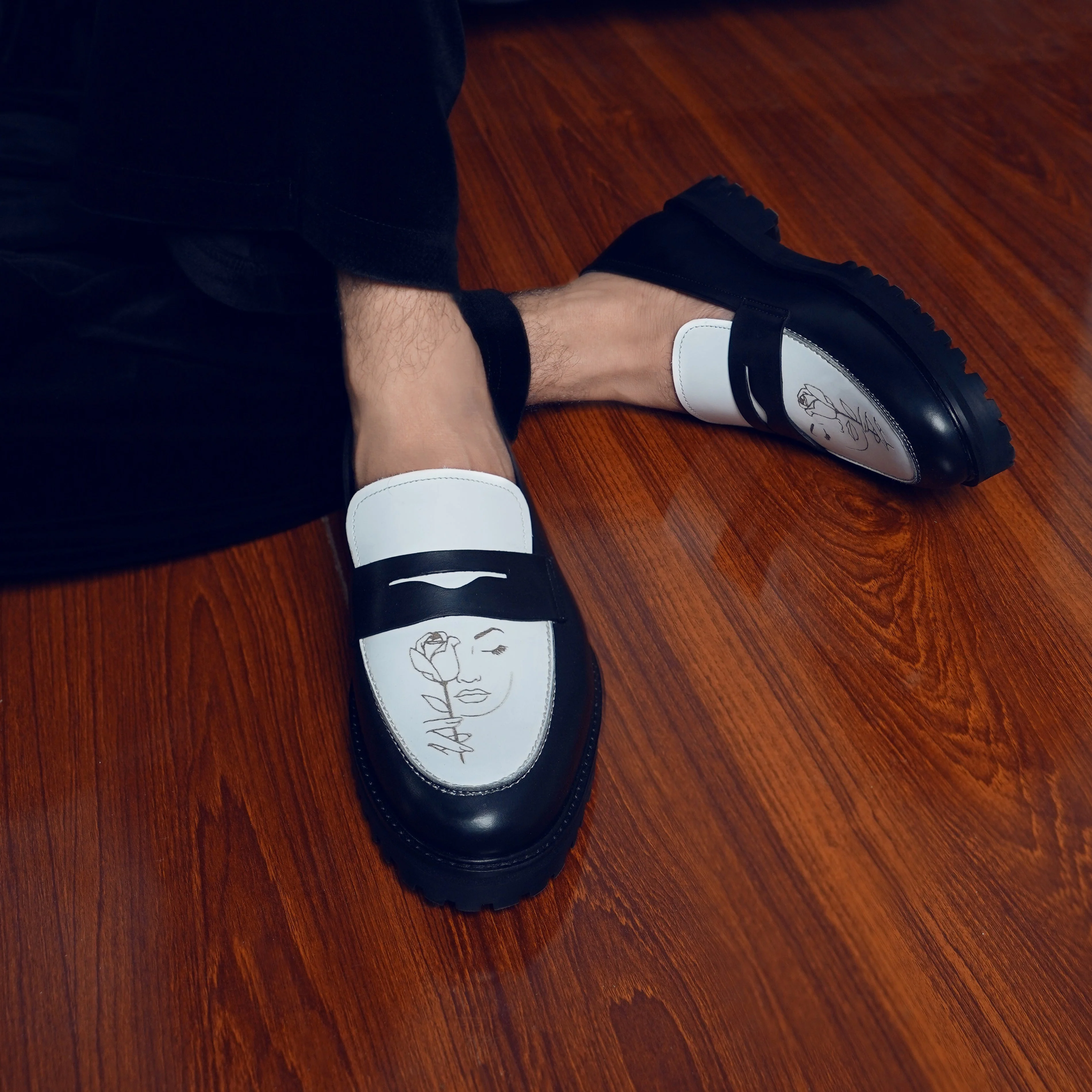Hobart - Men's Black and White Calf Leather Loafer (Face Edition) - Image 4