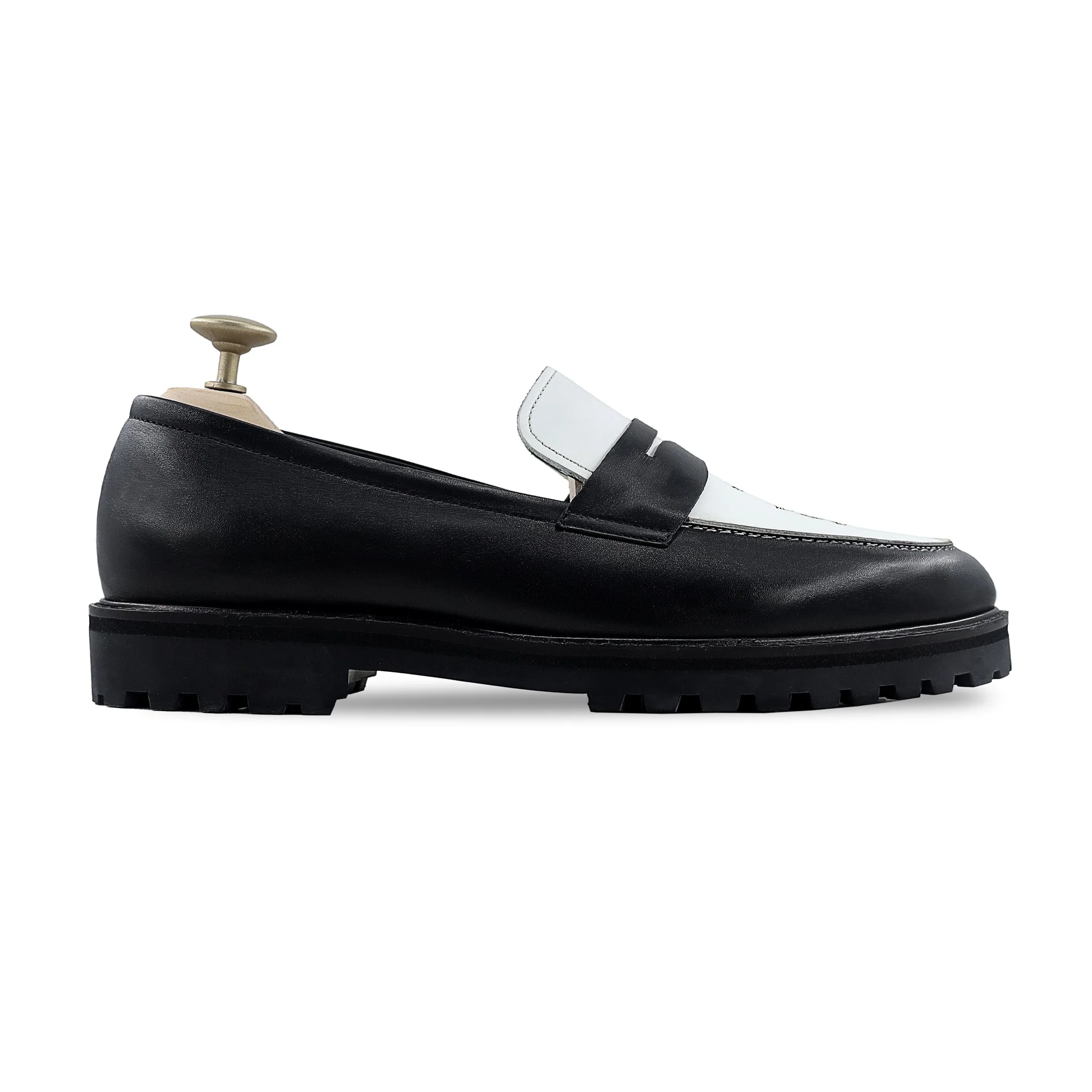 Hobart - Men's Black and White Calf Leather Loafer (Flower Edition) - Image 2