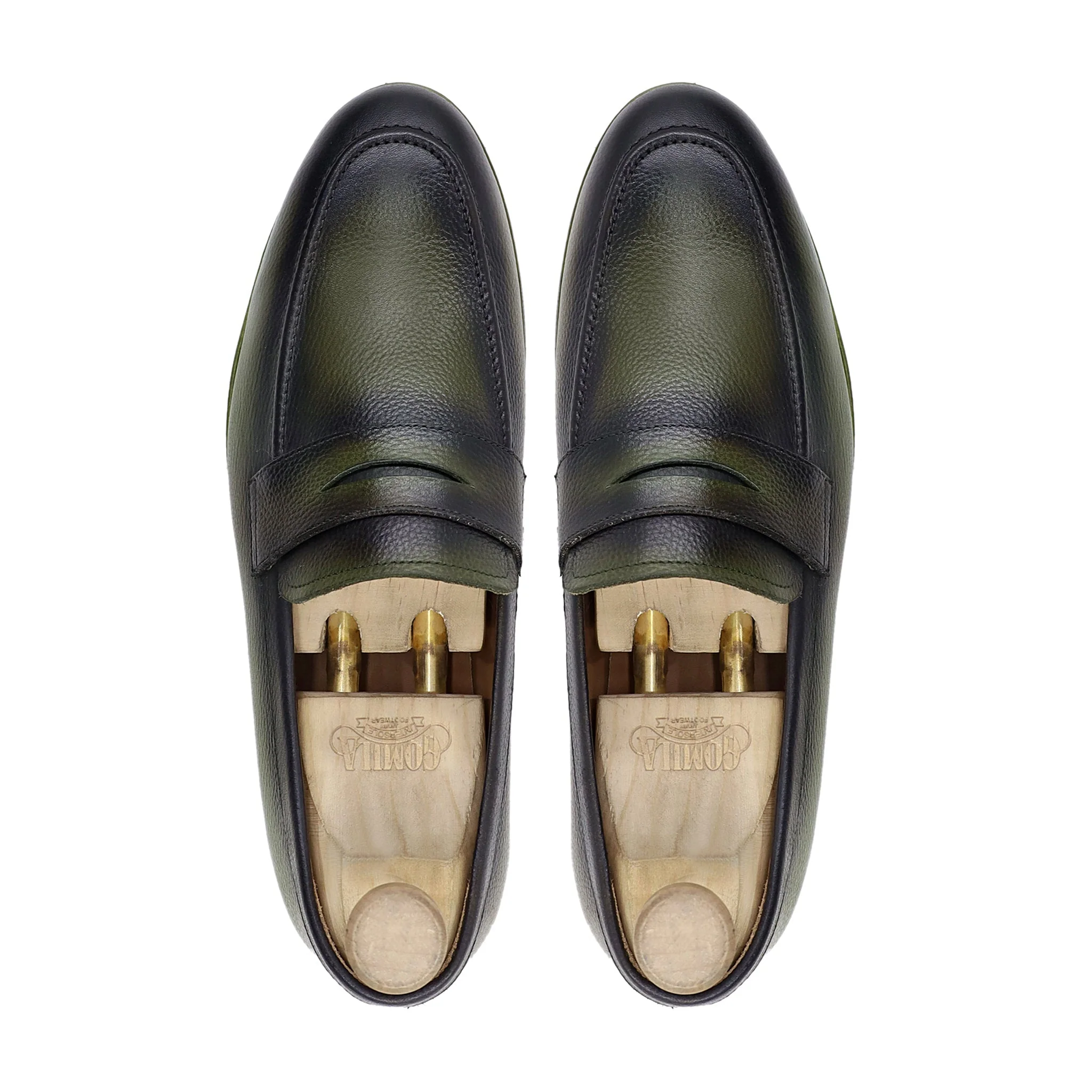 Jolisa - Men's Burnished Olive Green Pebble Grain Leather Loafer - Image 3