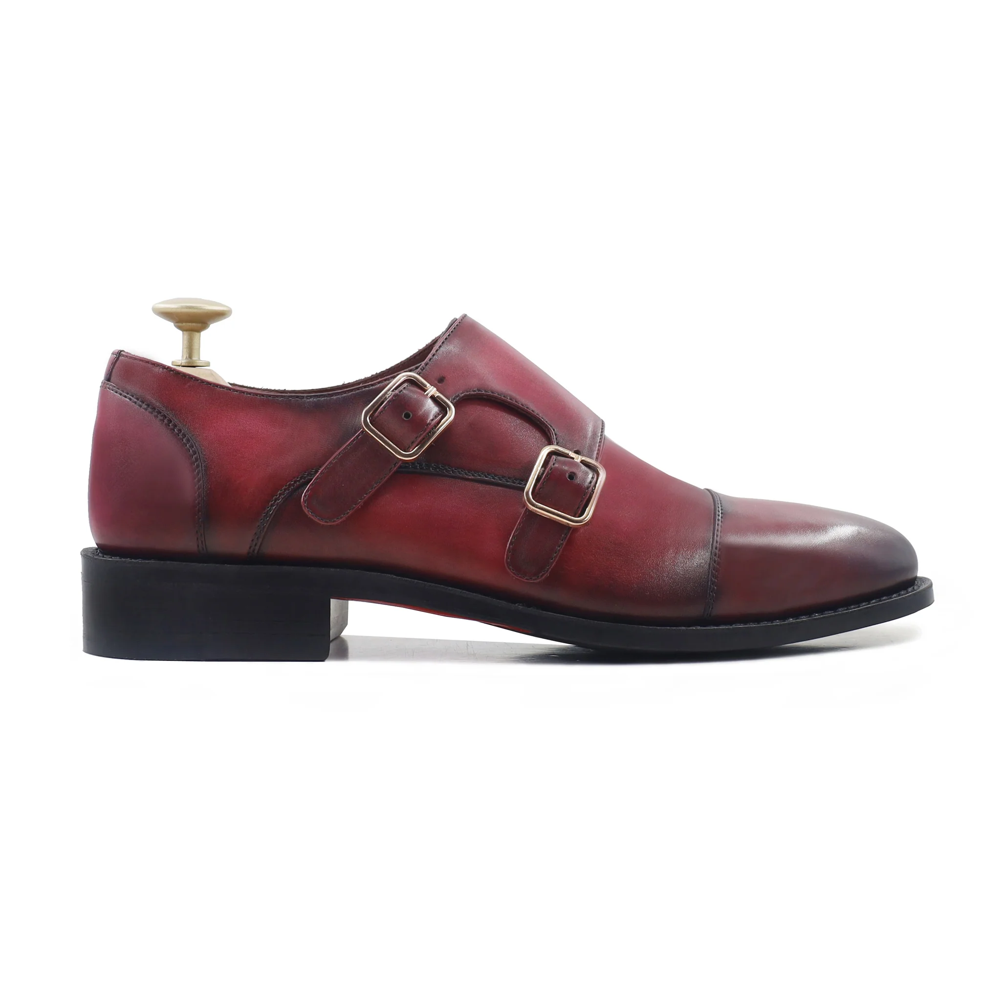 Kayden - Men's Burnished Cherry Calf Leather Double Monkstrap - Goodyear Welted - Image 2