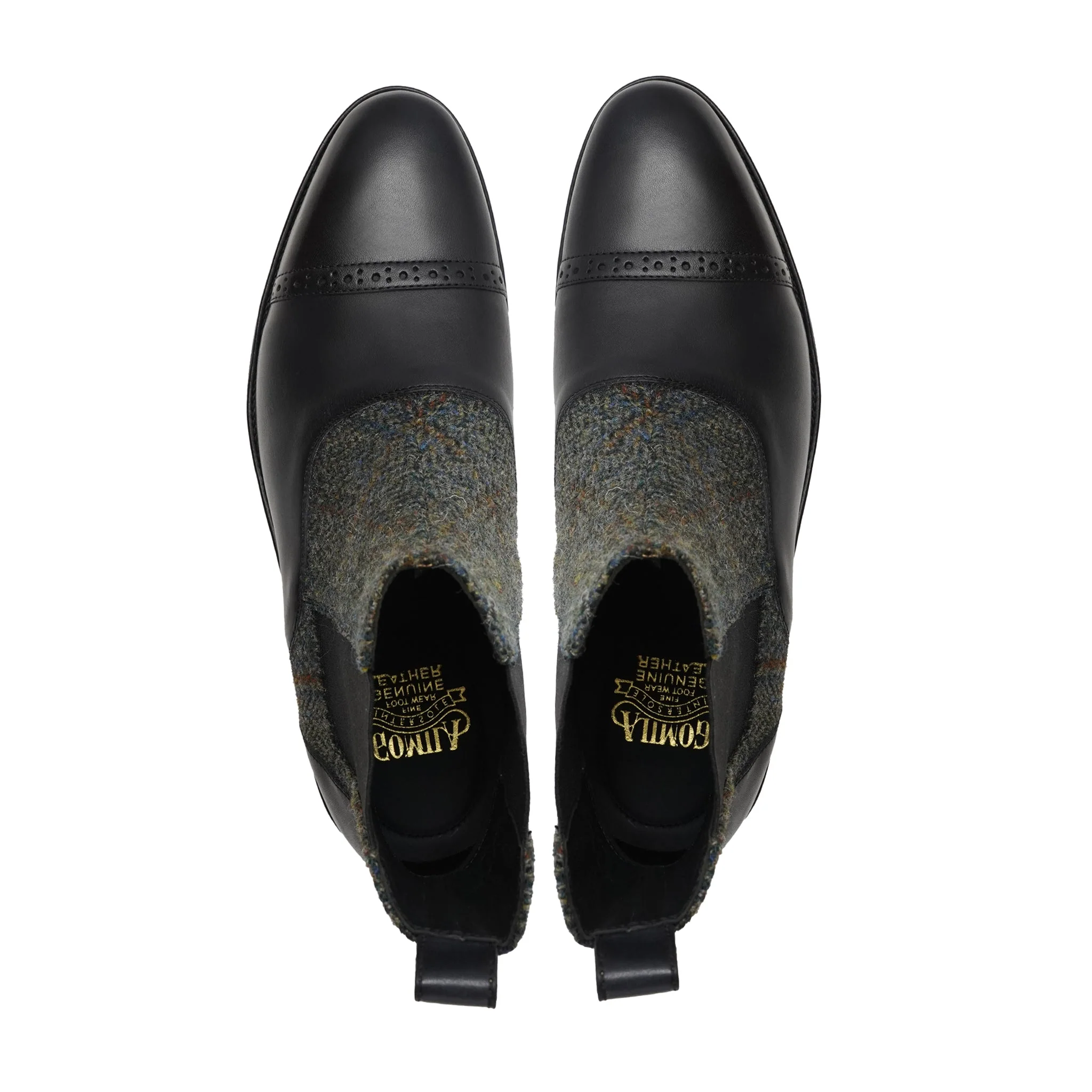 Kempty - Men's Black Pebble Grain Leather and Harris Tweed Chelsea Boot - Image 3