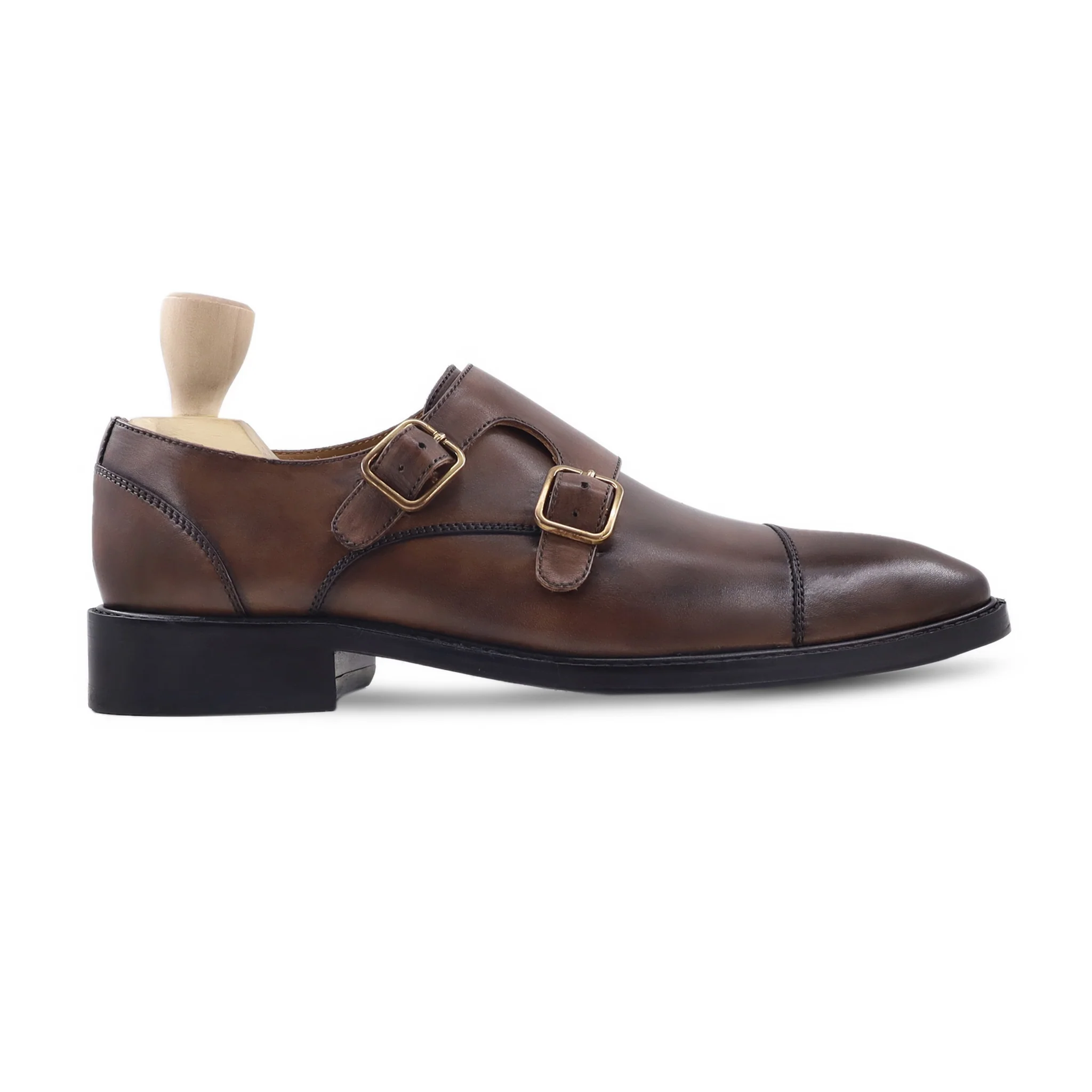 Kinsey - Men's Dark Brown Calf Leather Double Monkstrap - Image 2