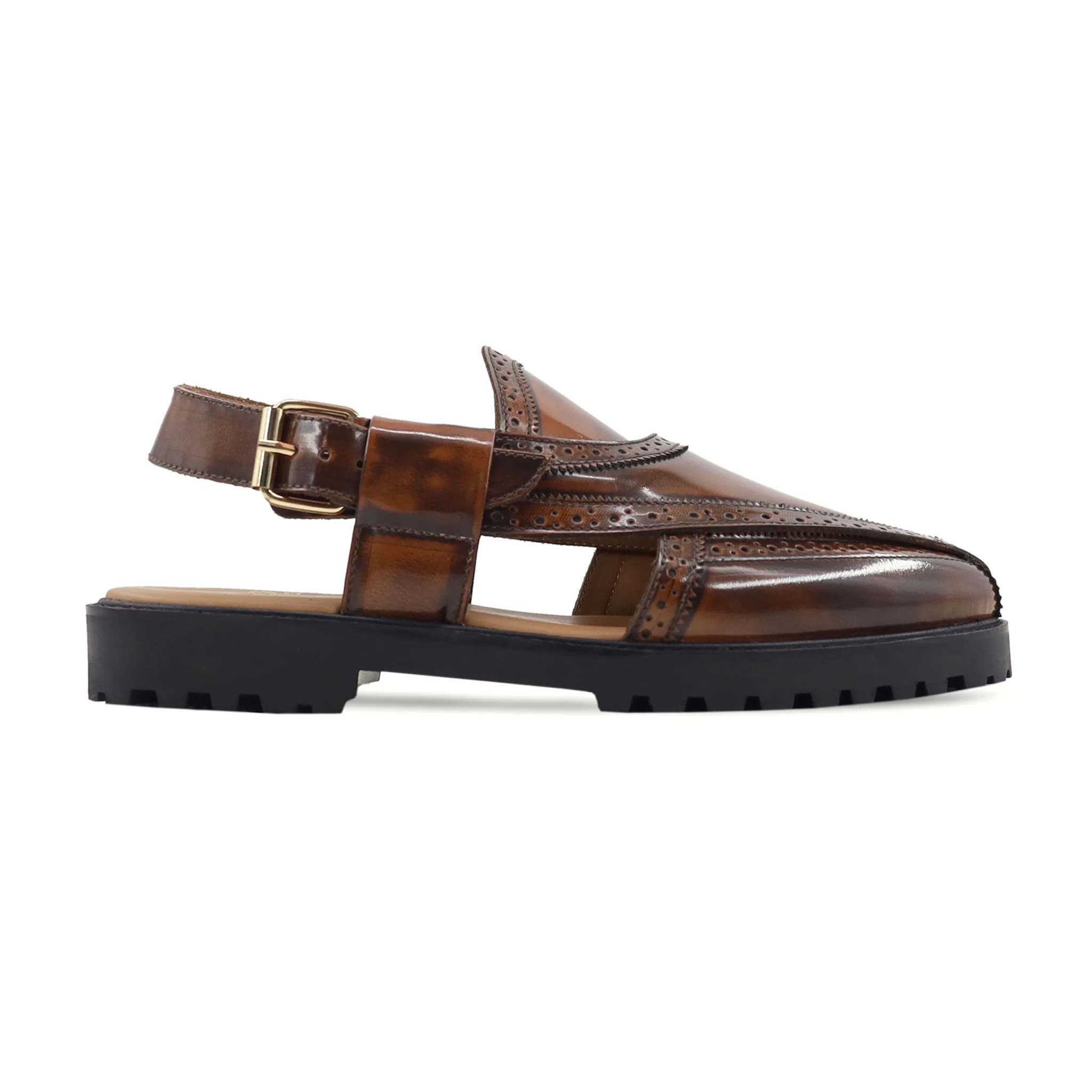 Garey - Men's Brown Box Leather High Shine Sandal - Image 2