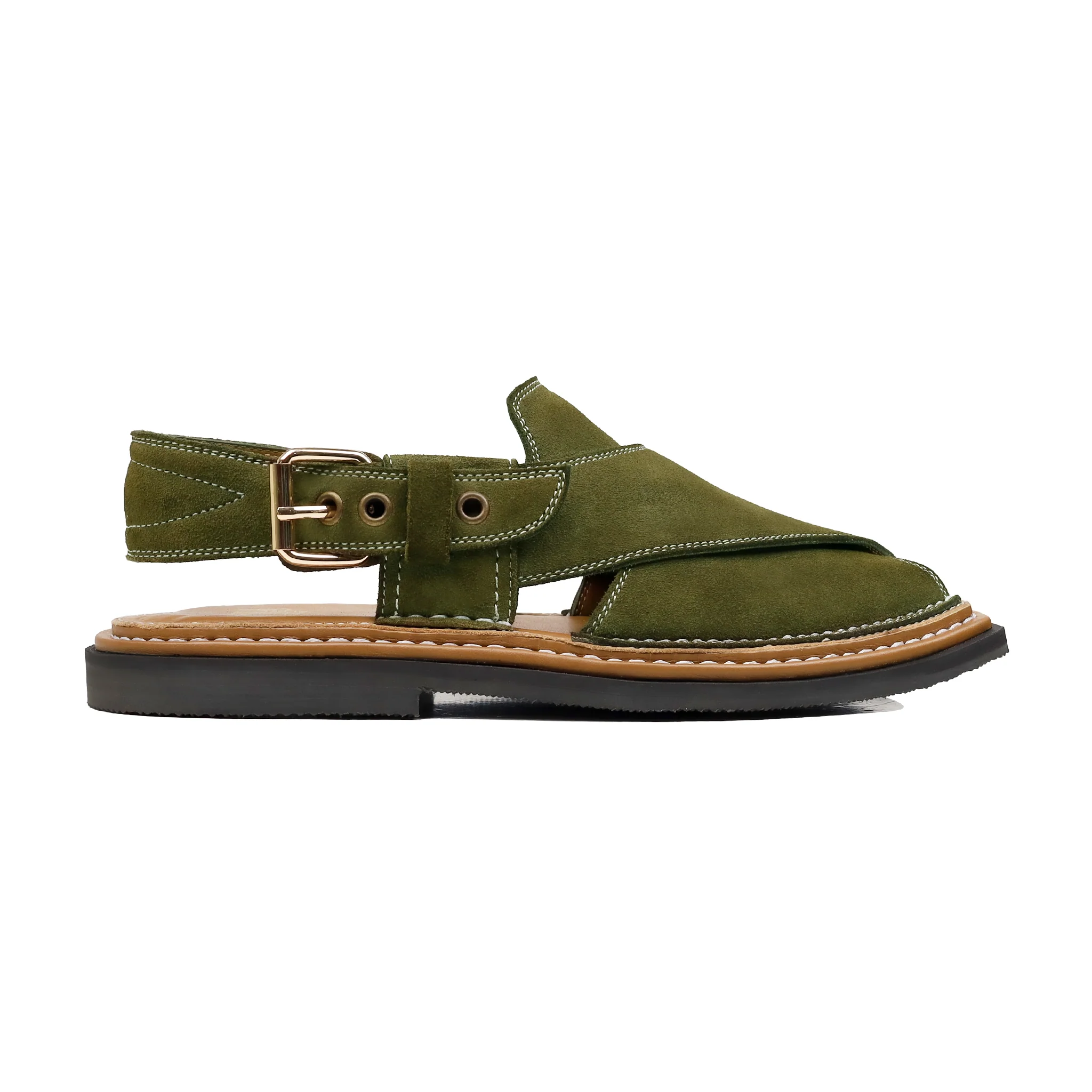 Lige - Men's Olive Green Kid Suede Sandal - Image 2