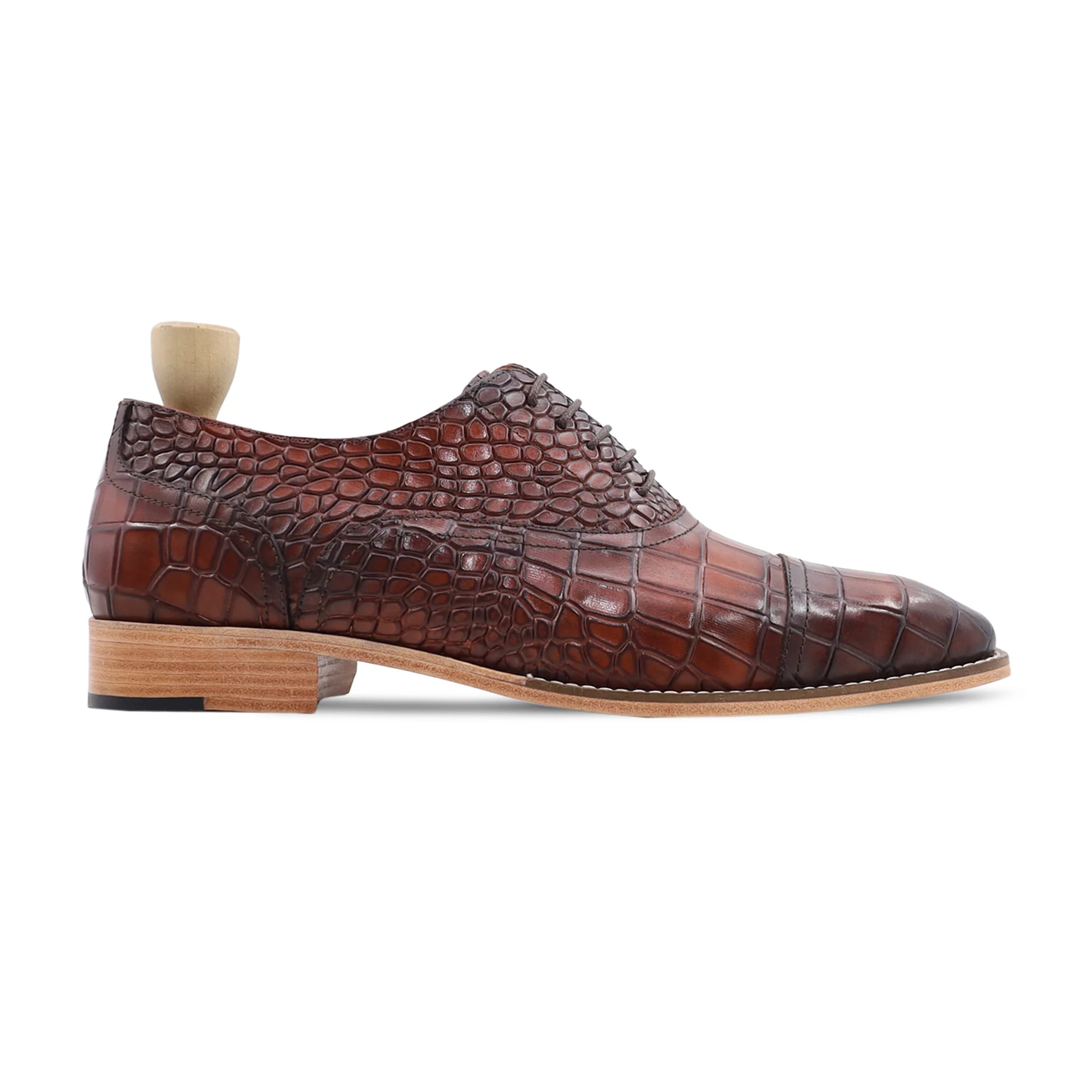 Marini - Men's Dark Brown and Caramel Burnished Patina Calf Leather Oxford Shoe - Image 2