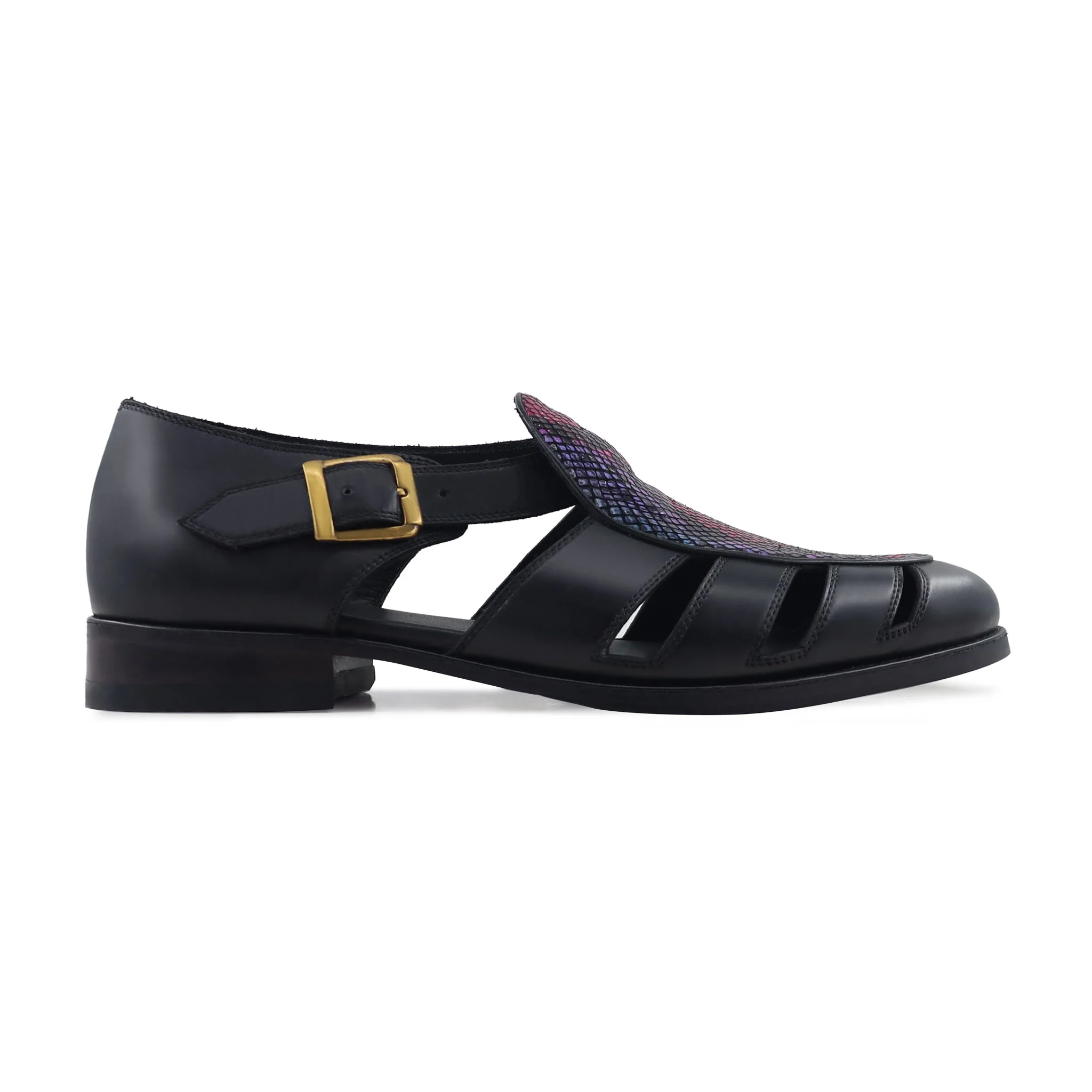 Pedri - Men's Black and Rainbow Printed Calf Leather Sandal - Image 2