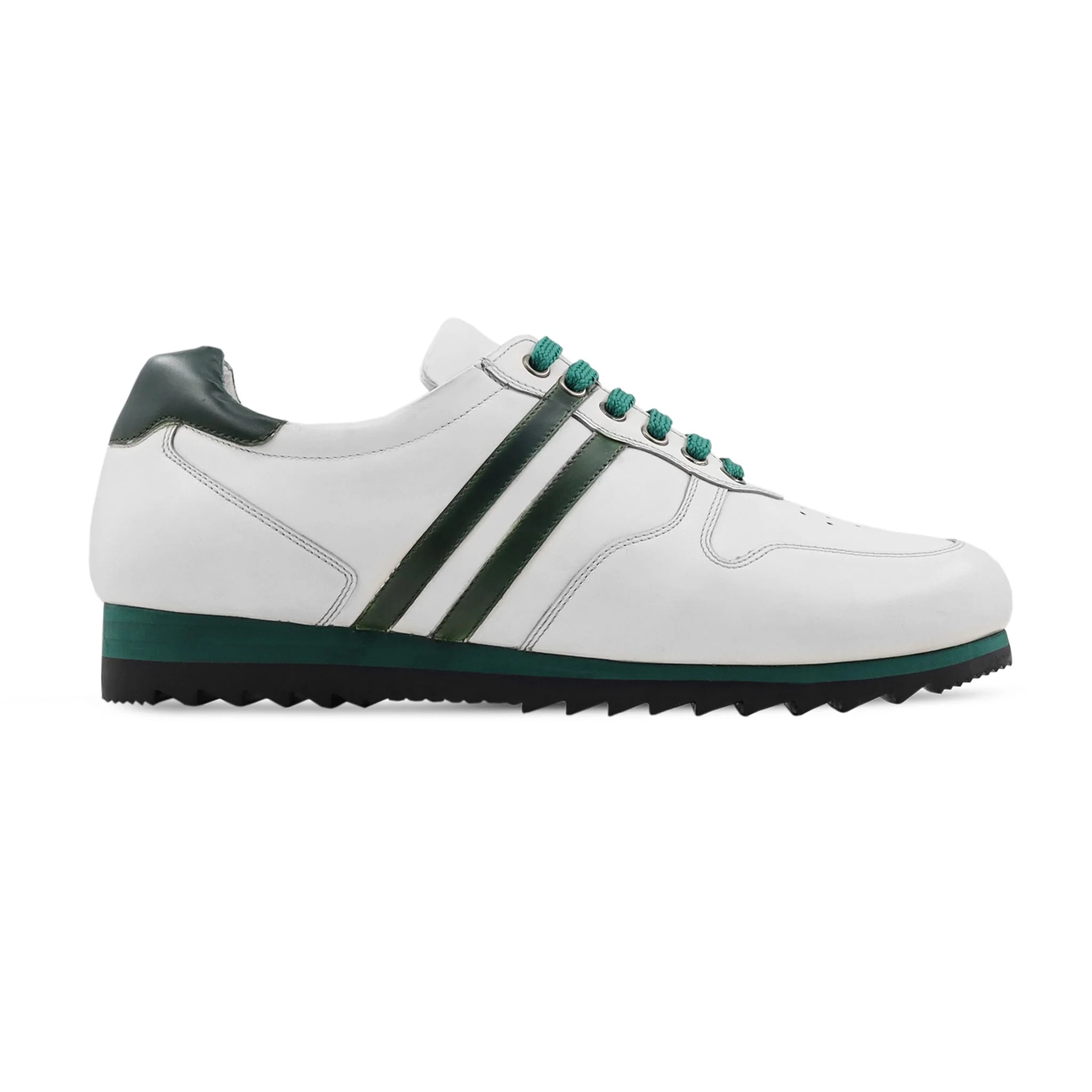 Perlan - Men's White and Green Calf Leather Jogger - Image 2