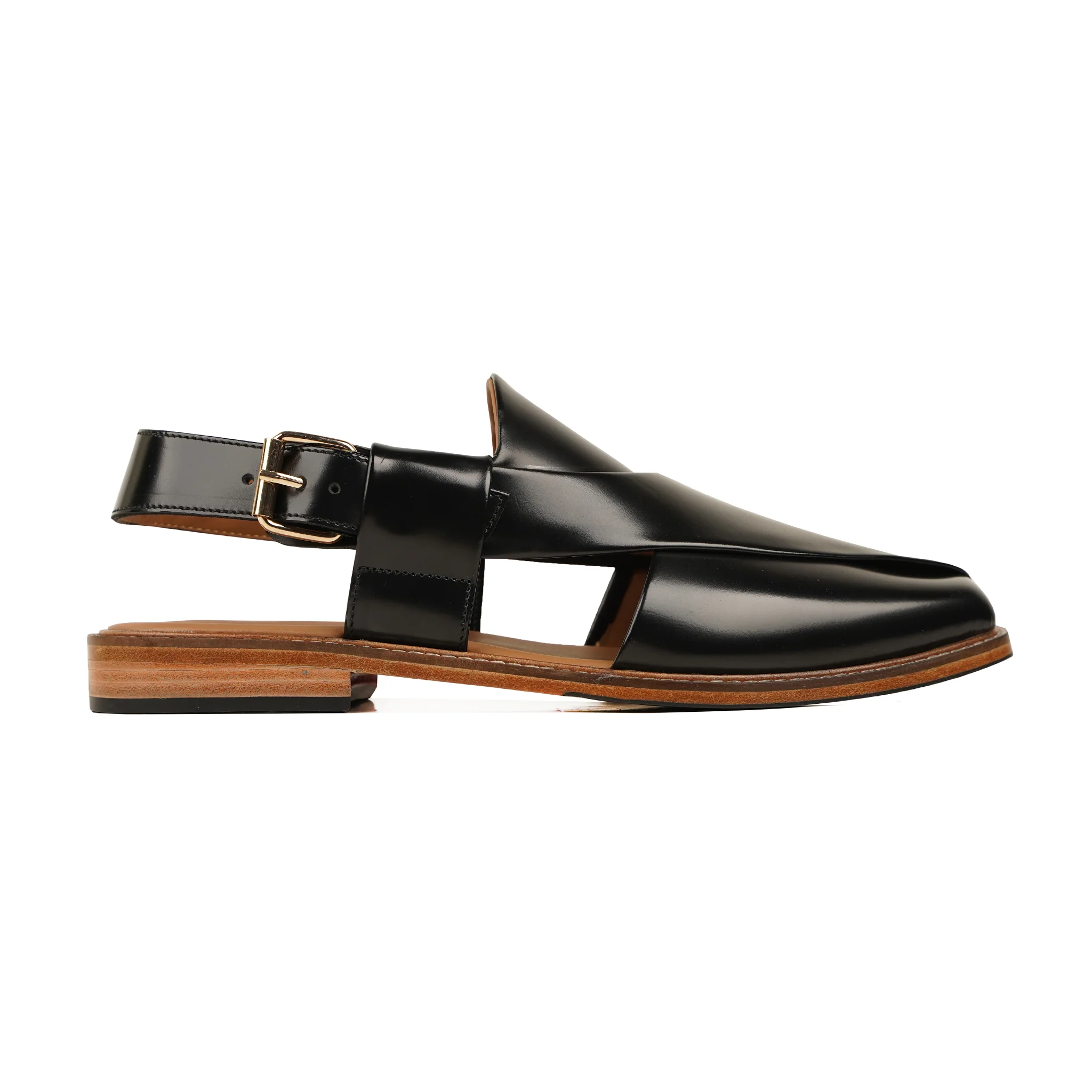 Asaka - Men's Black Box Leather High Shine Sandal - Image 2