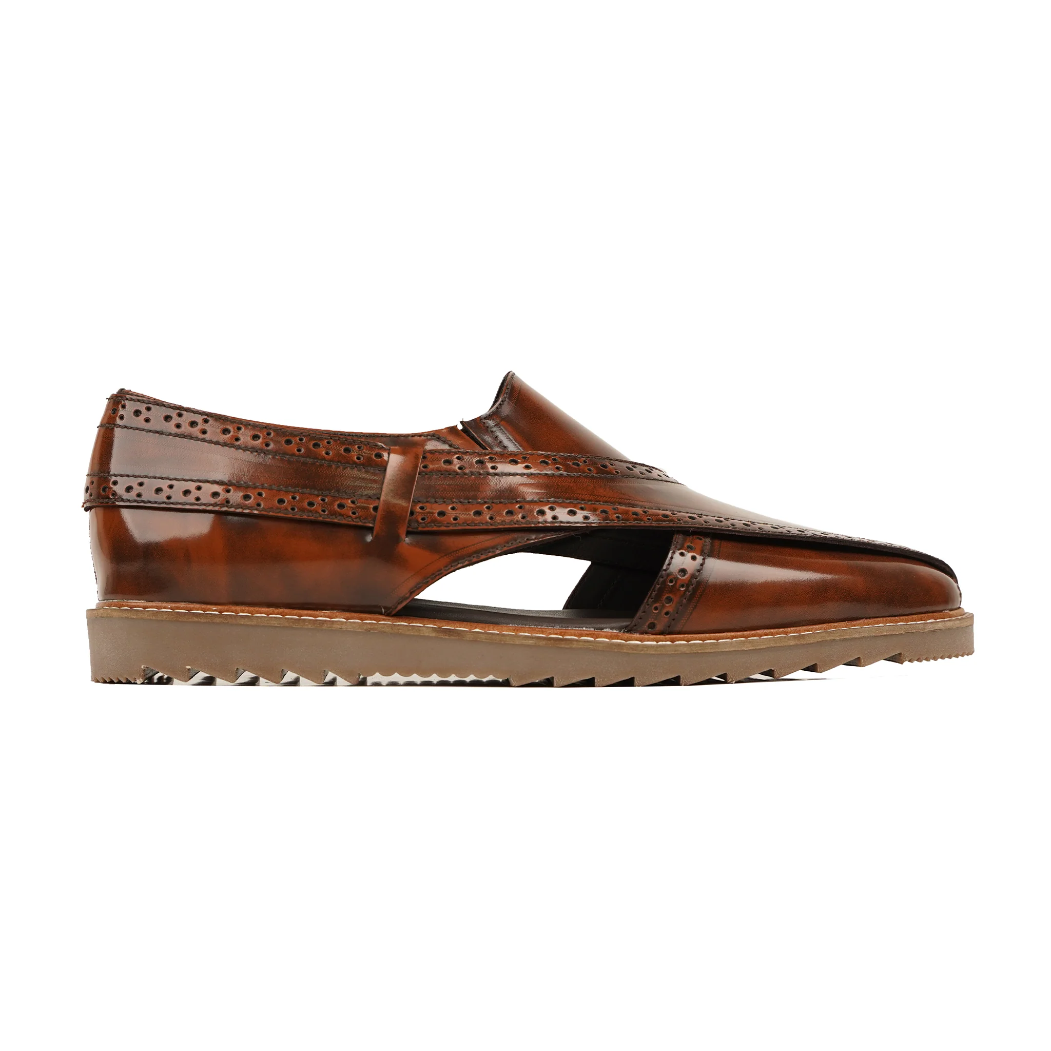 Pretoria - Men's Brown Box Leather High Shine Sandal - Image 2