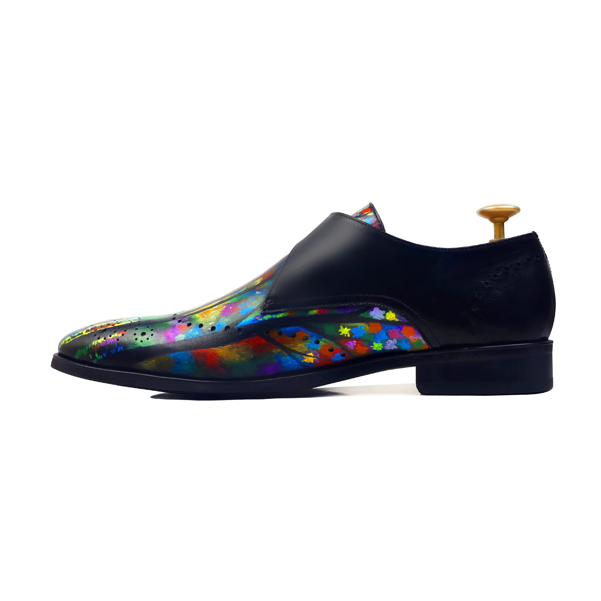 Prism - Men's Black Hand Painted Strapped Loafer - Image 3