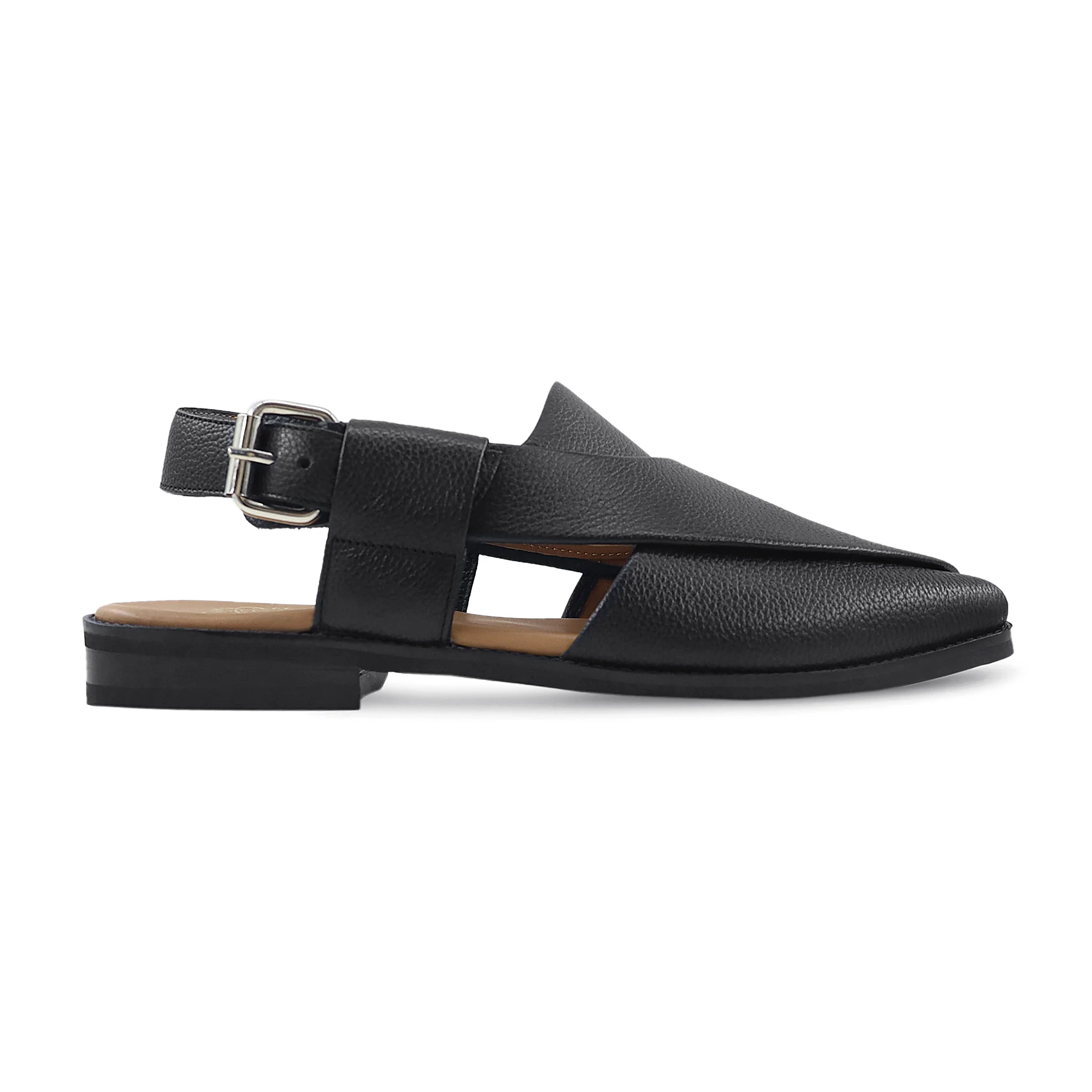 Prism - Men's Black Pebble Grain Leather Sandal - Image 2