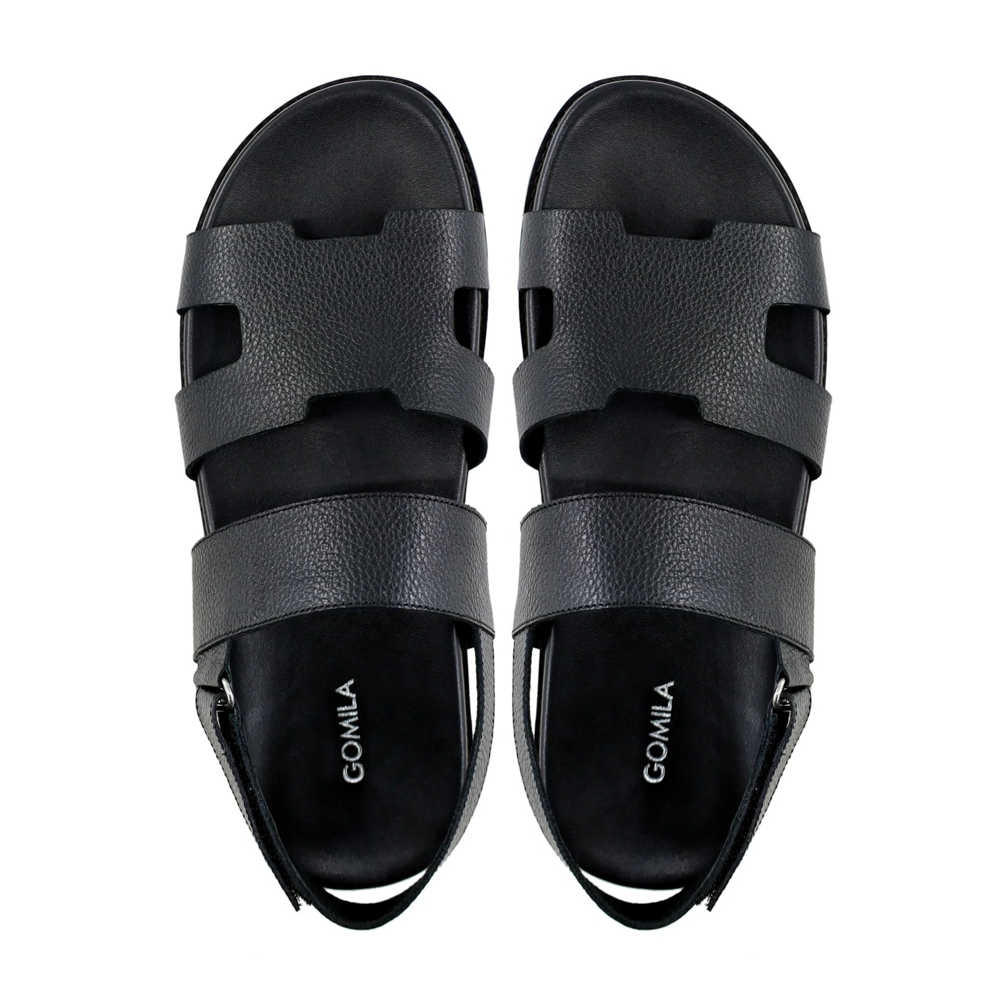 Reeve- Men's Black Pebble Grain Leather Sandal - Image 3