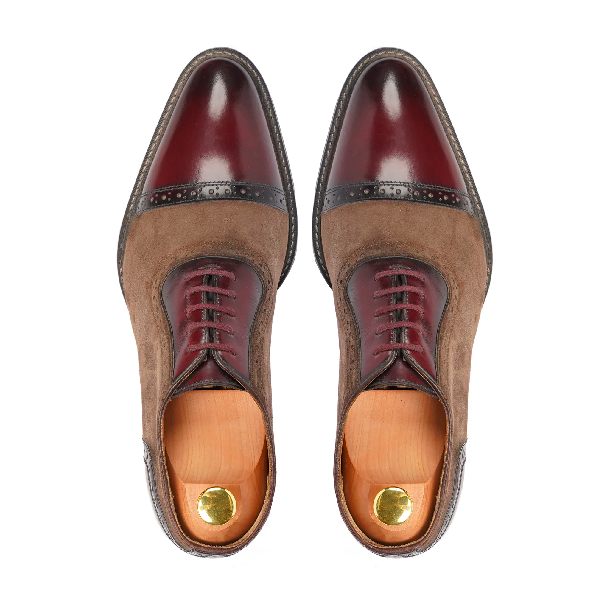 Currito - Men's Oxblood Calf Leather and Brown Kid Suede Oxford Shoe - Image 3