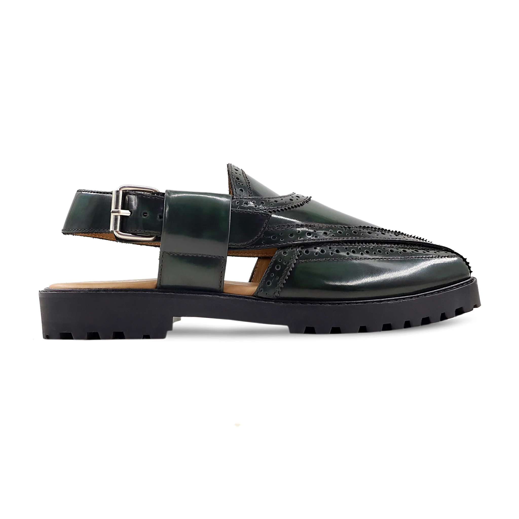 Roro - Men's Burnished Green Box Leather High Shine Sandal - Image 2