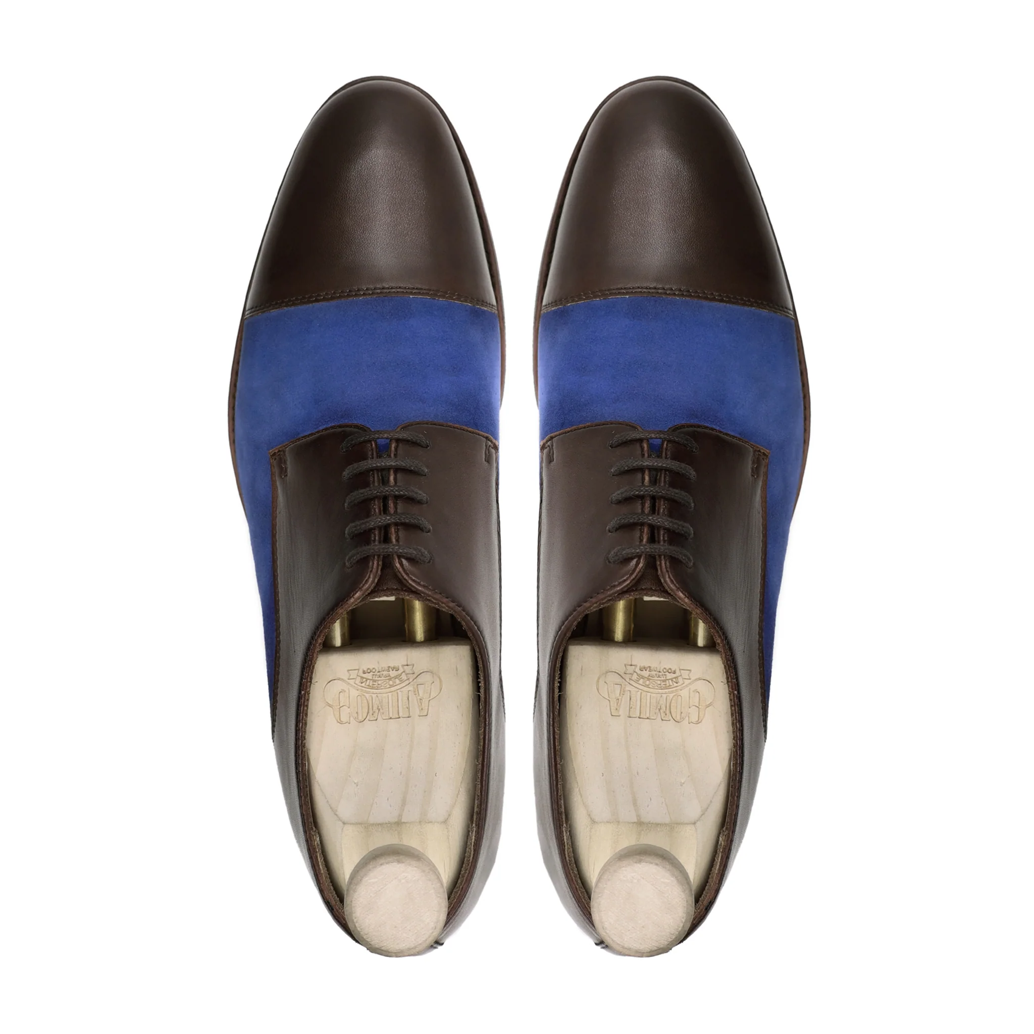 Rusal - Men's Dark Brown Calf and Light Blue Kid Suede Derby Shoe - Image 3