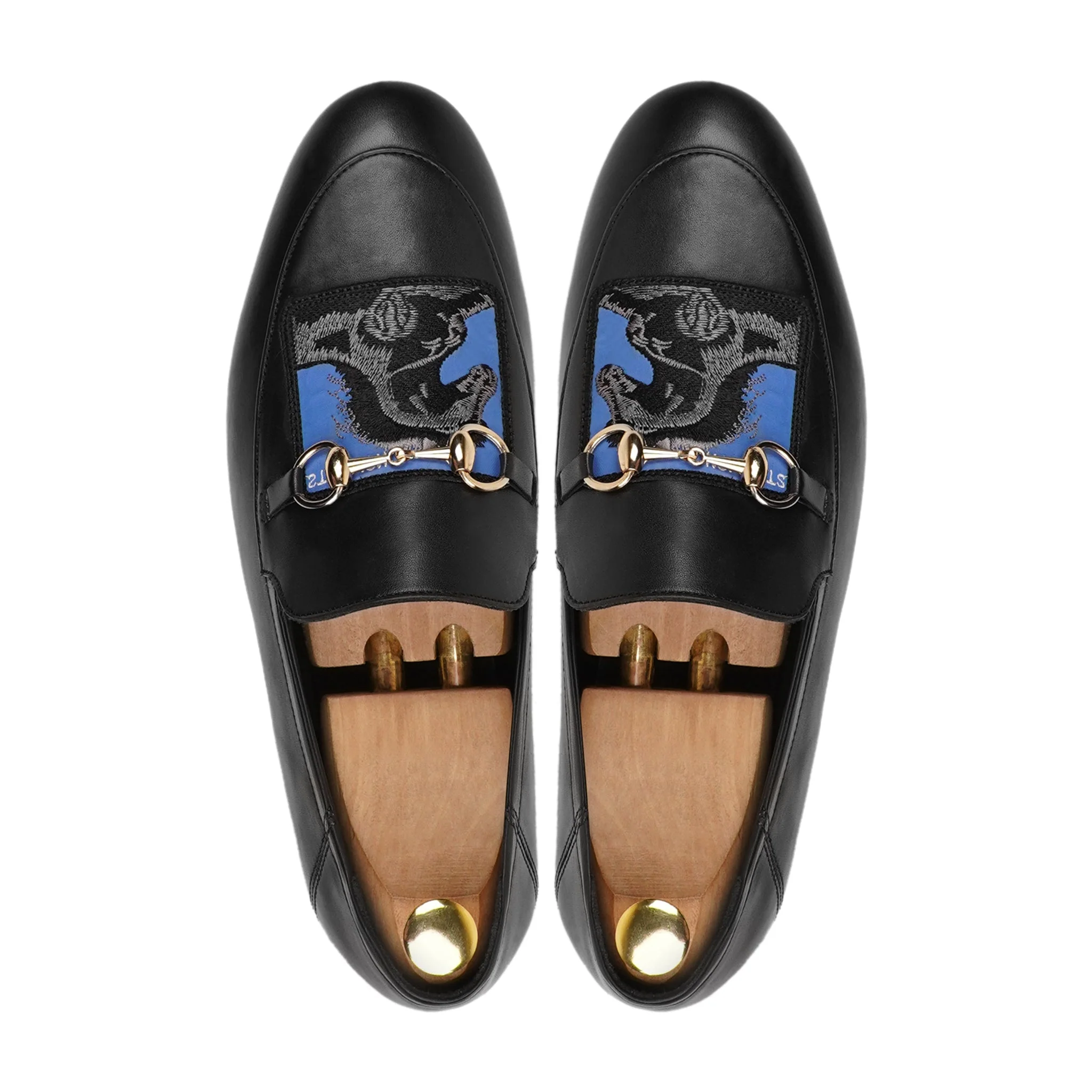 Gemala - Men's Black Calf Leather Horsebit Loafer with Embroidery - Image 3