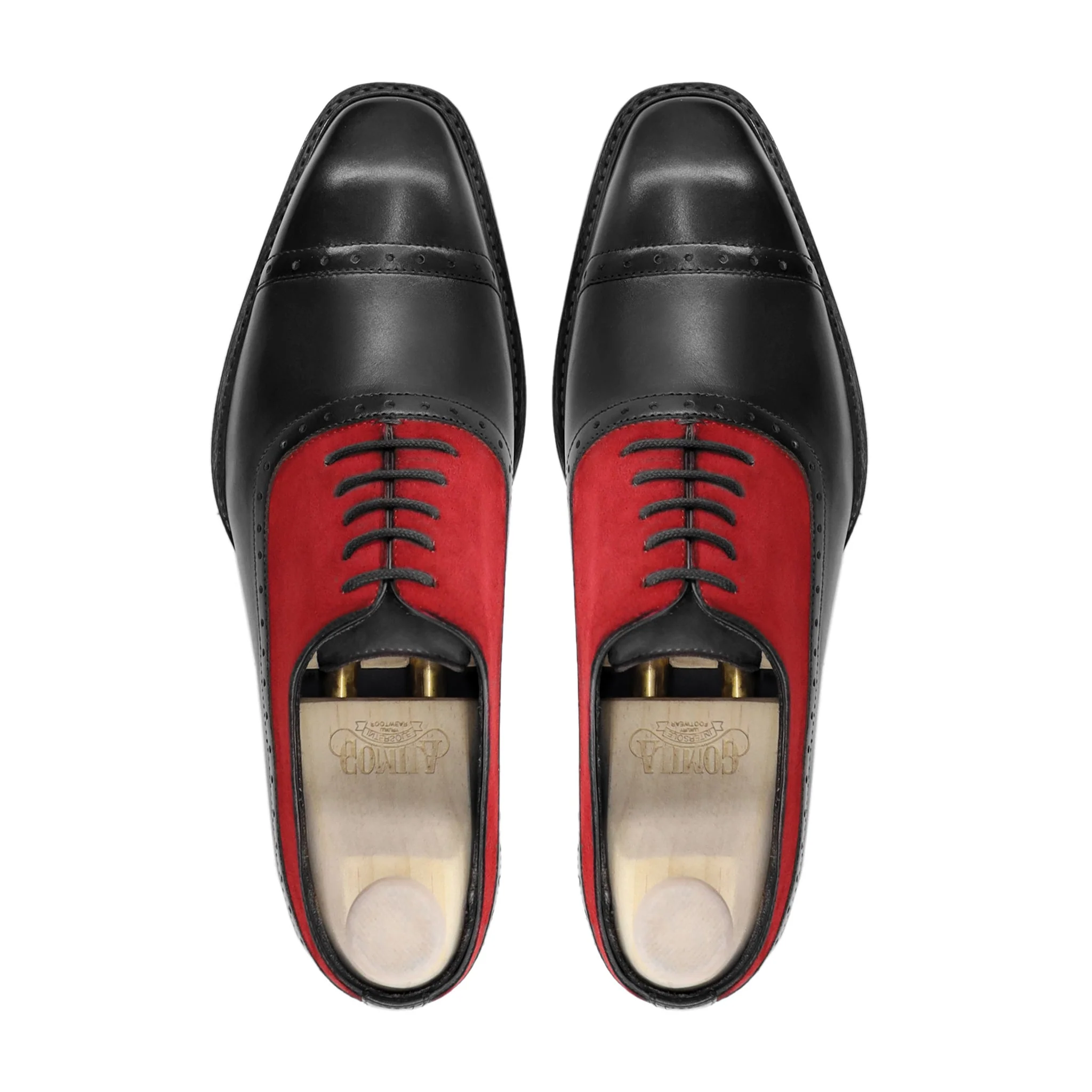 Travis - Men's Black and Red Kid Suede Oxford Shoe - Image 3