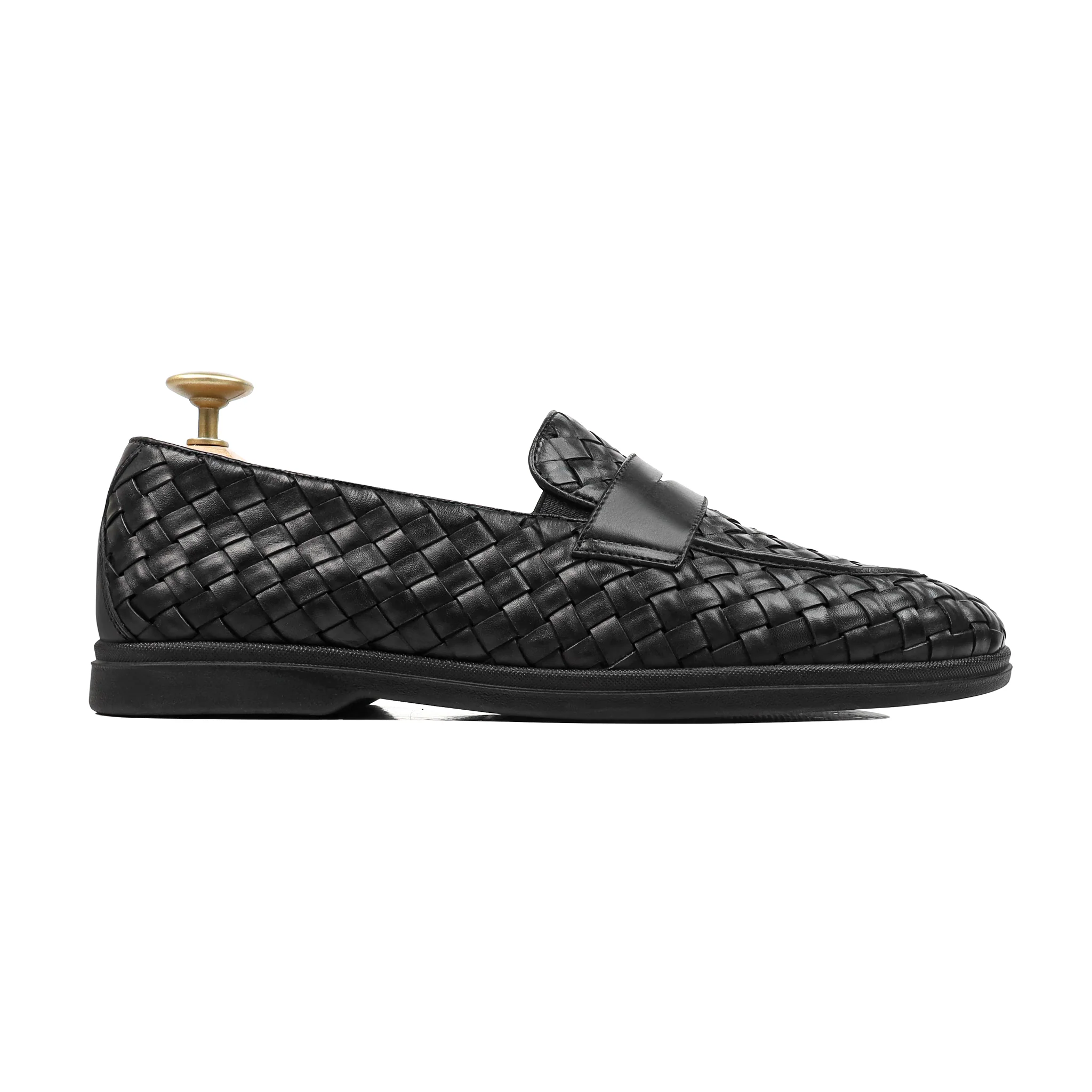 Velmora- Men's Black Hand Woven Calf Leather Loafer - Image 2