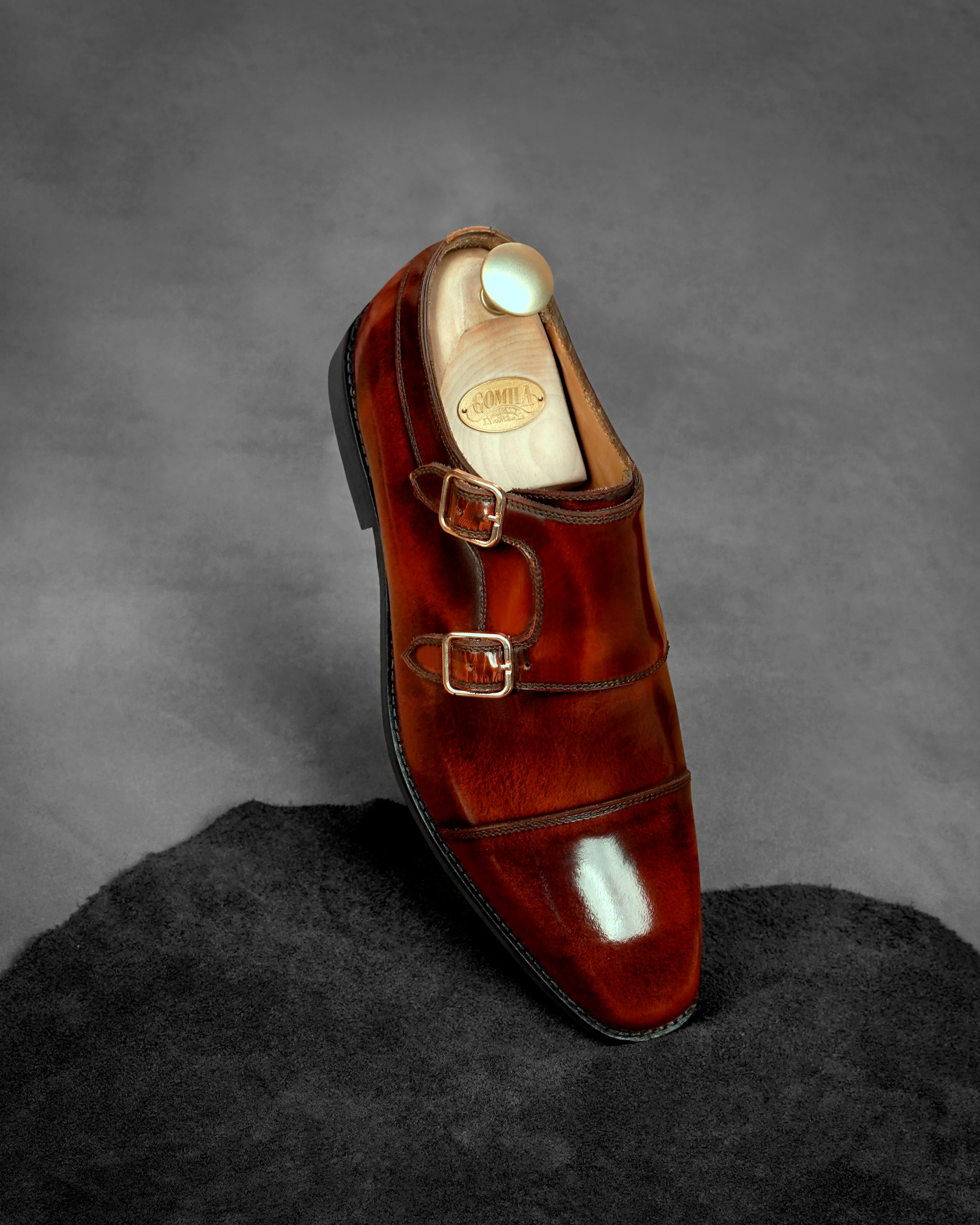 Velori - Men's Reddish Brown Box Leather High Shine Double Monkstrap - Image 6