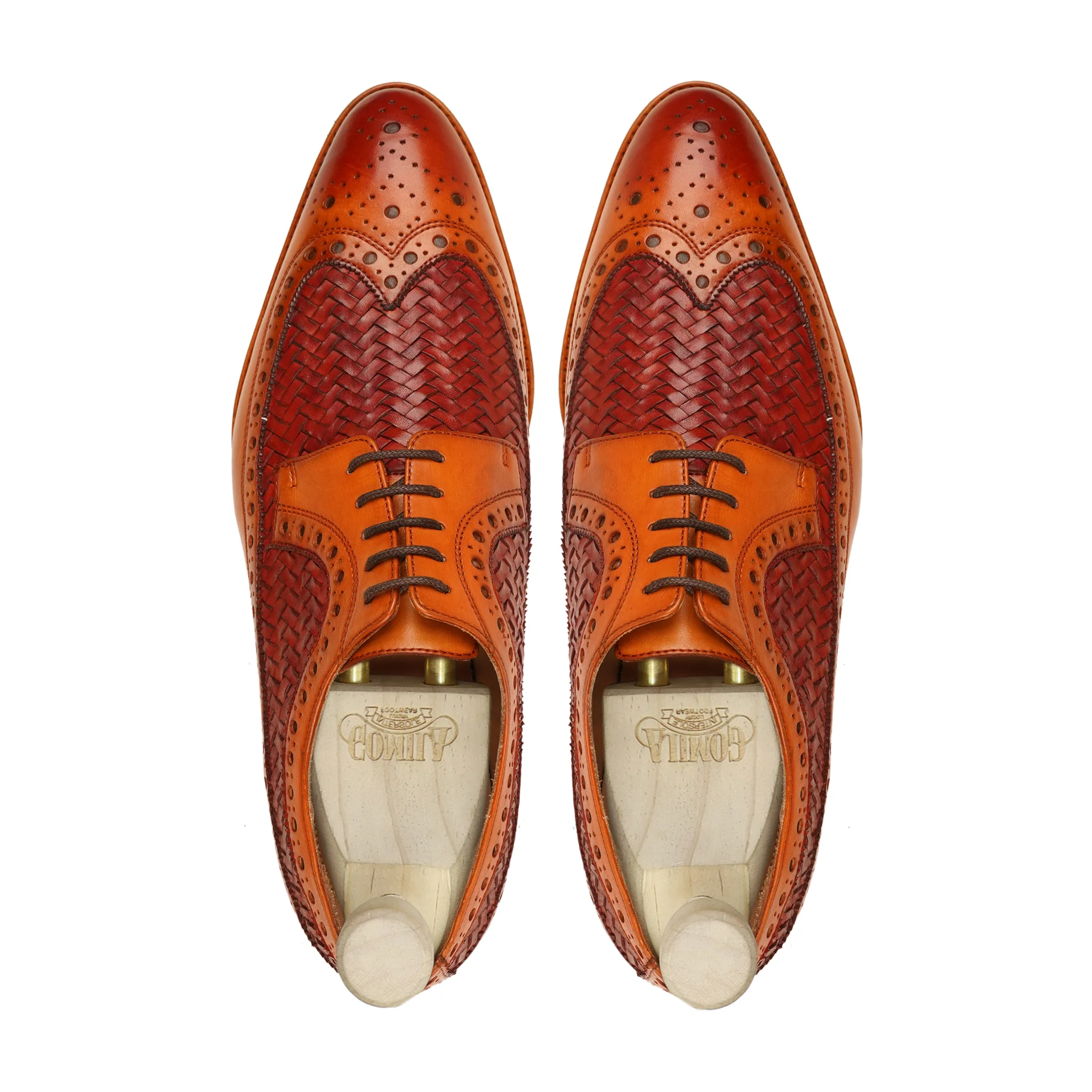 Warton - Men's Red and Tan Calf and Hand Woven Calf Leather Derby Shoe - Image 3