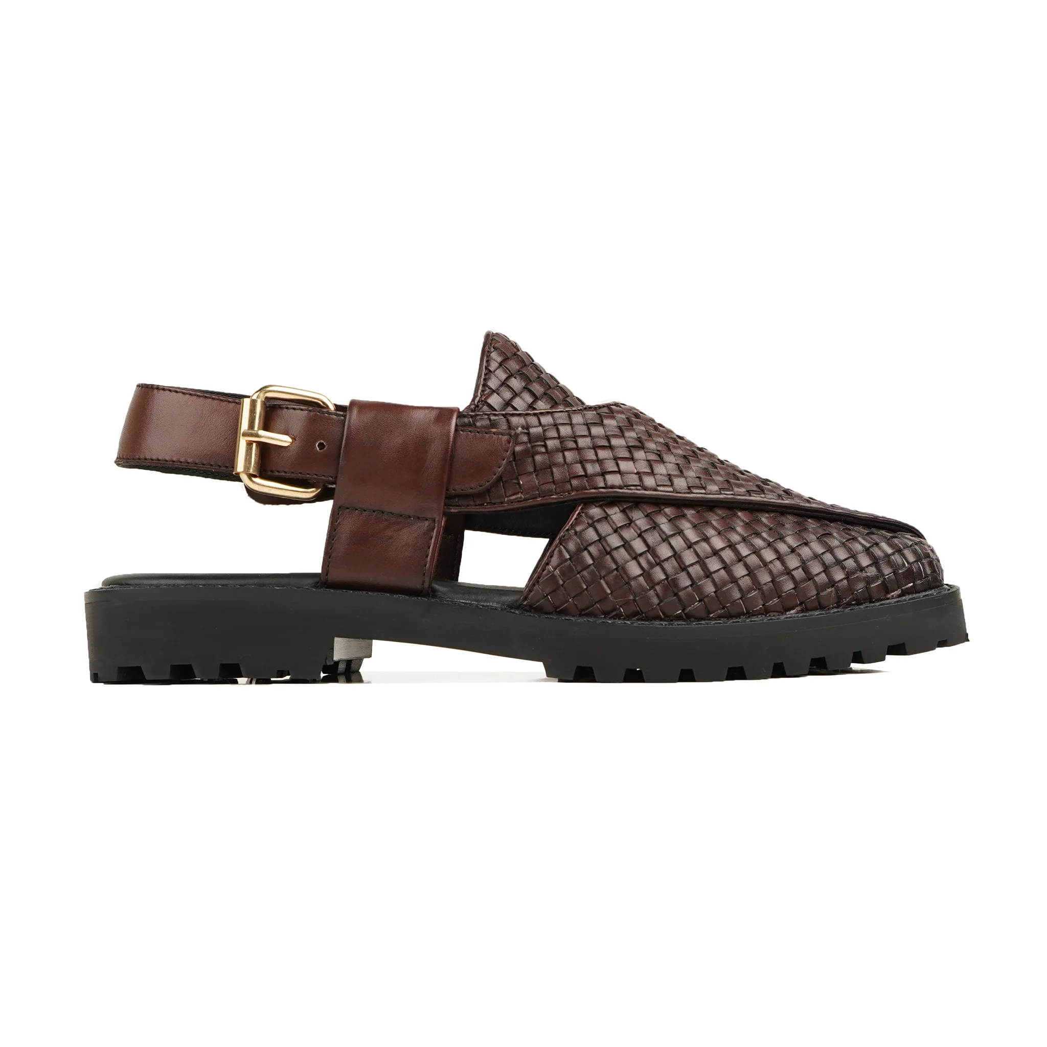 Masami - Men's Dark Brown Hand Woven Calf Leather Sandal - Image 2