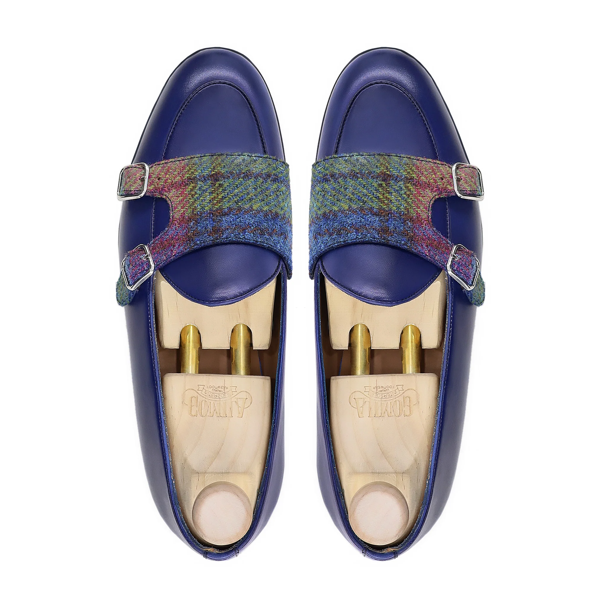 Yagmur - Men's Blue Calf Leather and Harris Tweed Loafer - Image 3