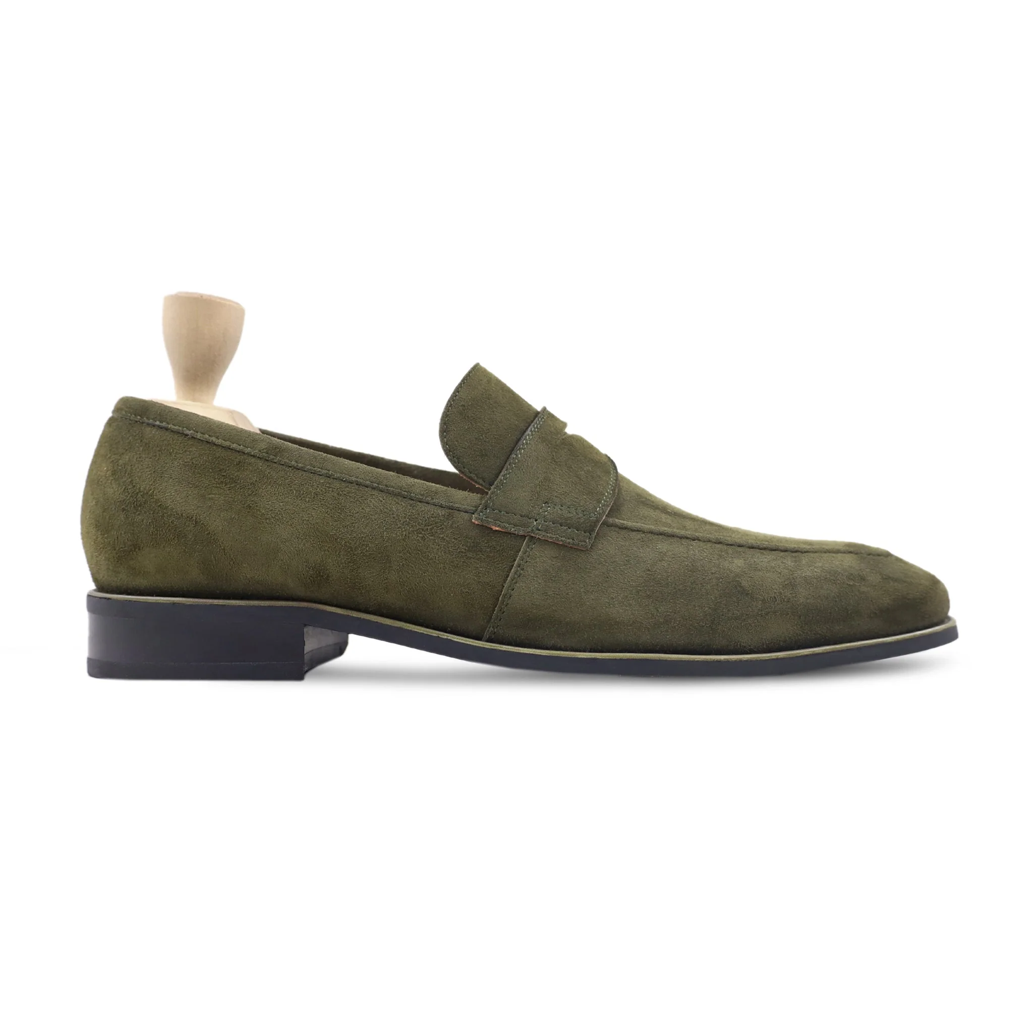 Yoshito - Men's Olive Green Kid Suede Loafer - Image 2